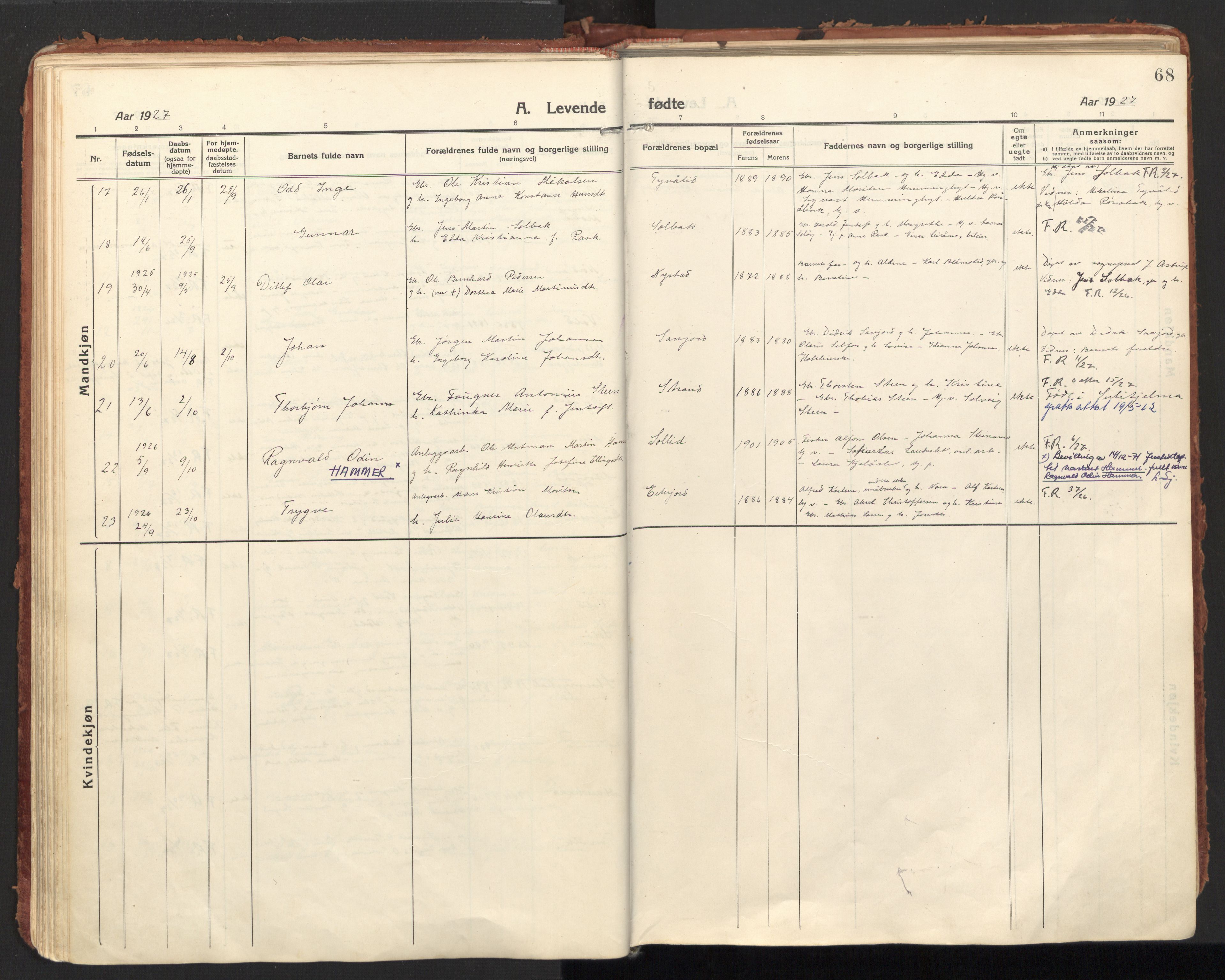 Ministerialprotokoller, klokkerbøker og fødselsregistre - Nordland, AV/SAT-A-1459/846/L0650: Ministerialbok nr. 846A08, 1916-1935, s. 68