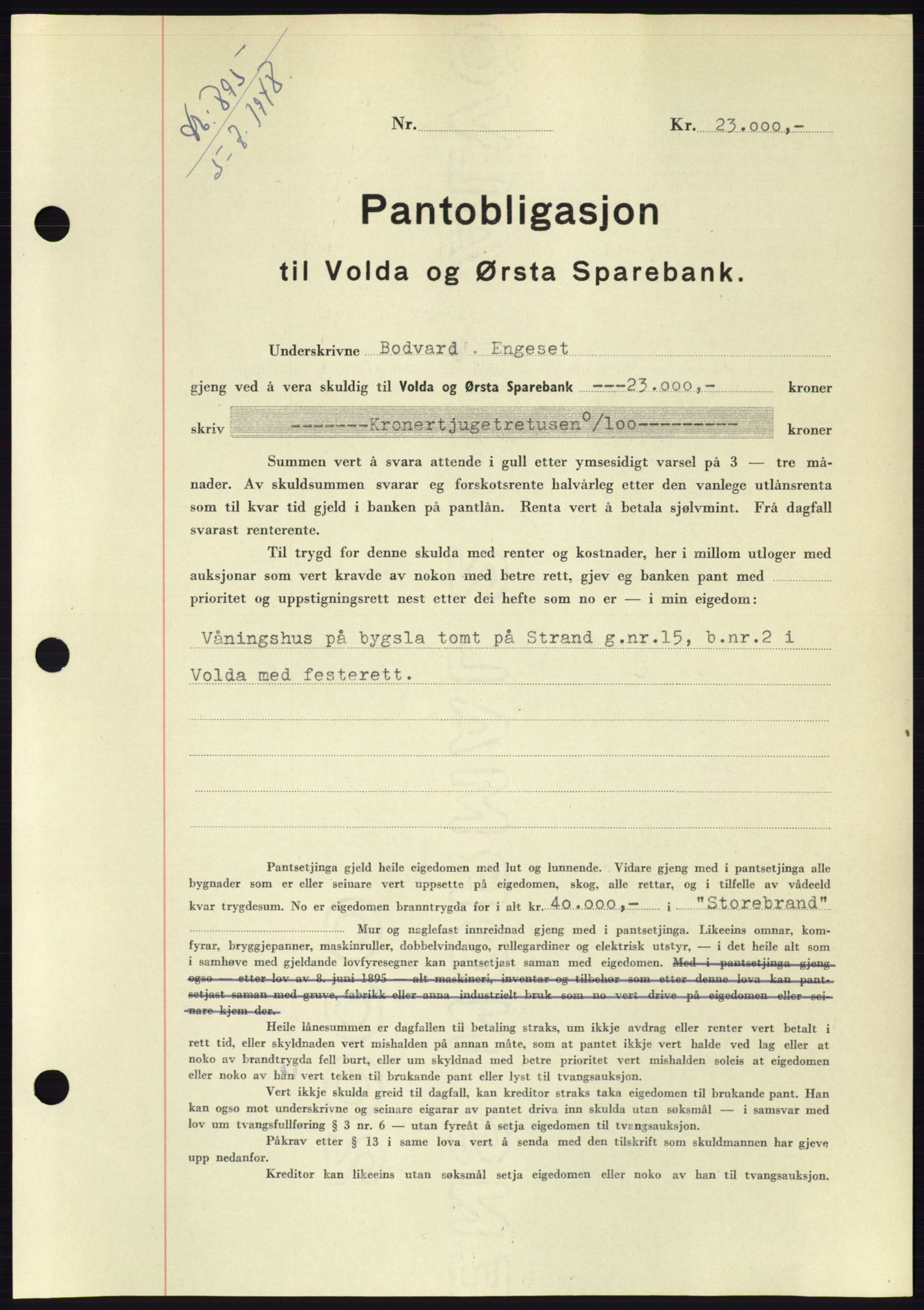 Søre Sunnmøre sorenskriveri, AV/SAT-A-4122/1/2/2C/L0116: Pantebok nr. 4B, 1948-1949, Dagboknr: 895/1948