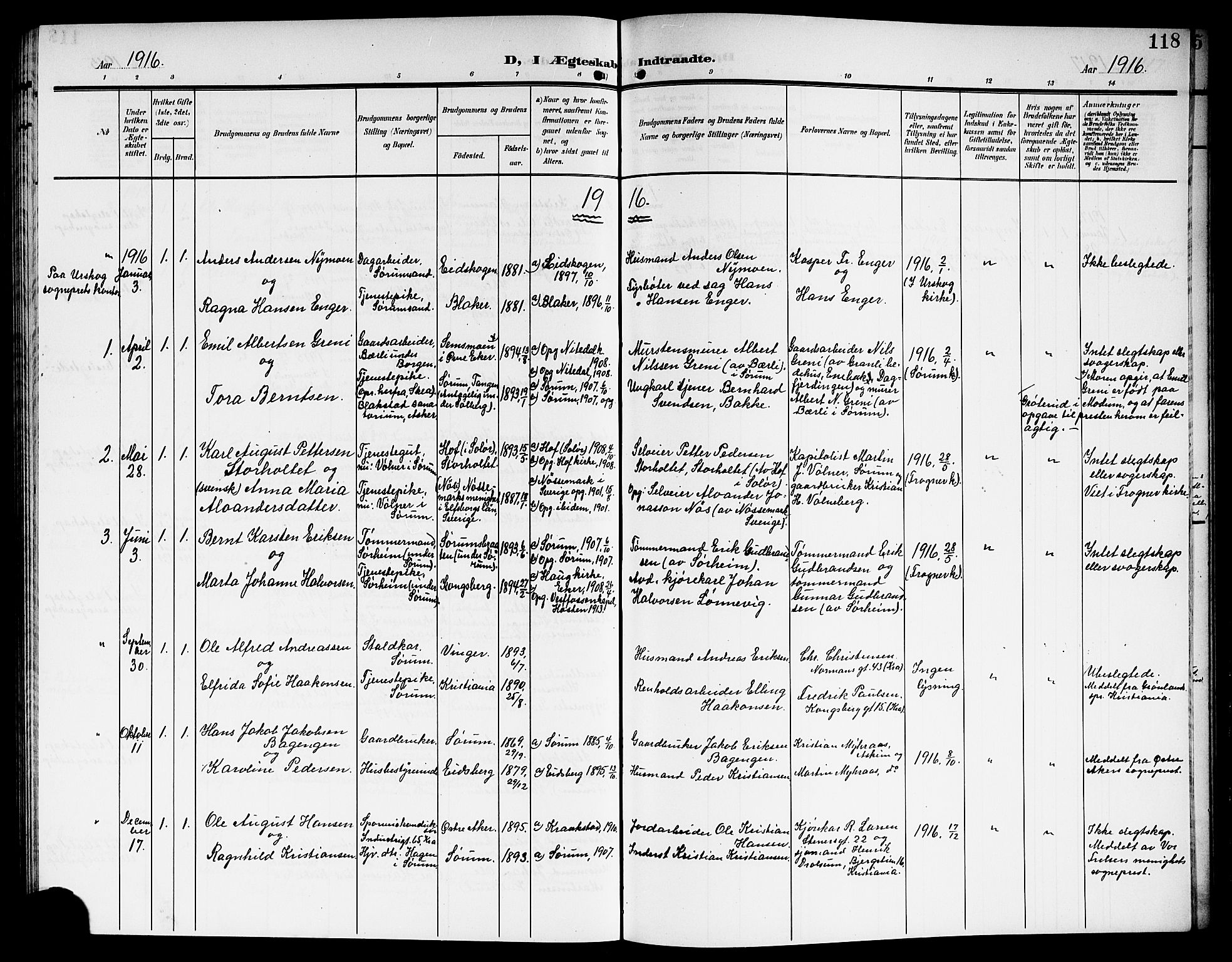 Sørum prestekontor Kirkebøker, SAO/A-10303/G/Ga/L0007: Klokkerbok nr. I 7, 1907-1917, s. 118