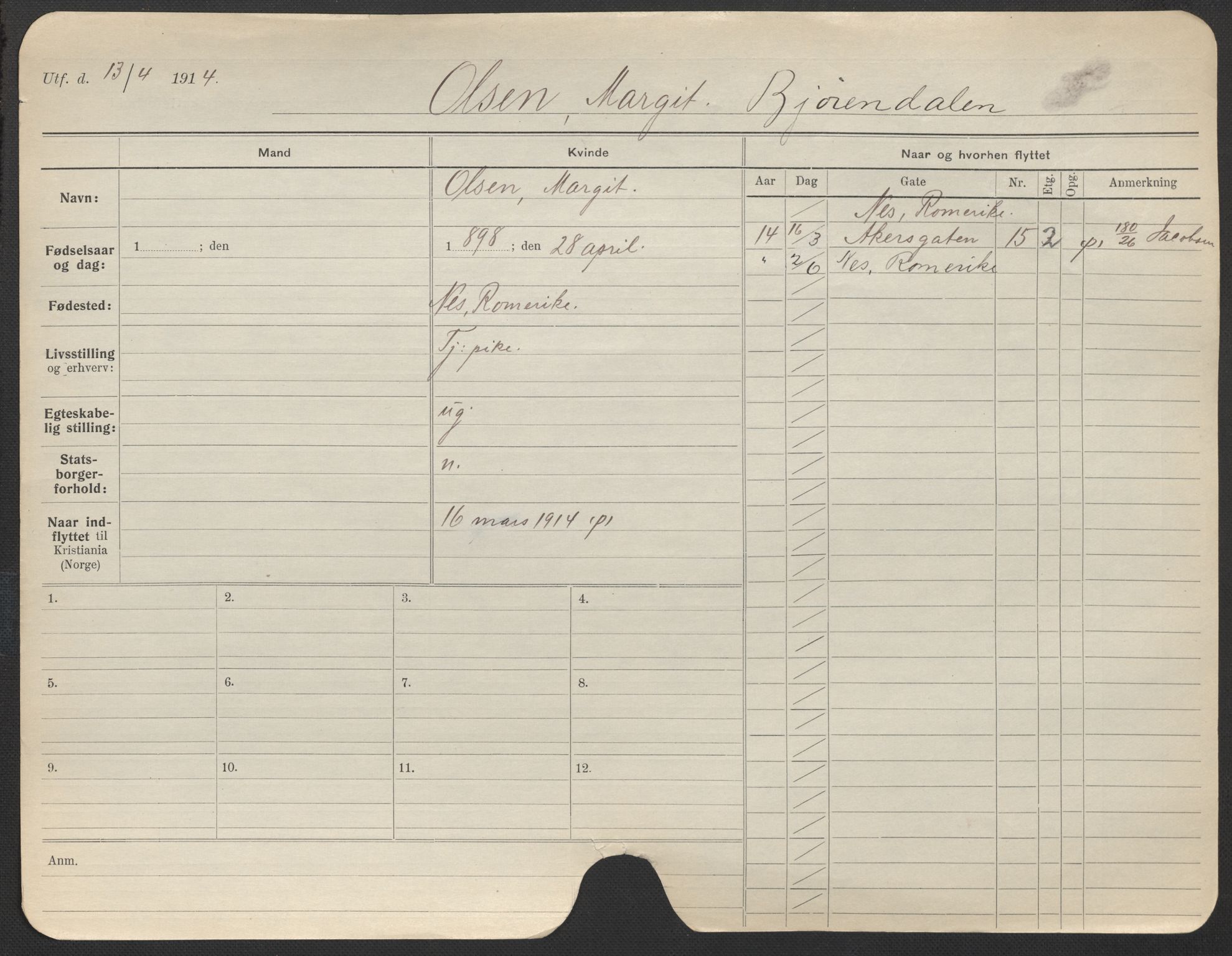 Oslo folkeregister, Registerkort, AV/SAO-A-11715/F/Fa/Fac/L0022: Kvinner, 1906-1914, s. 125a