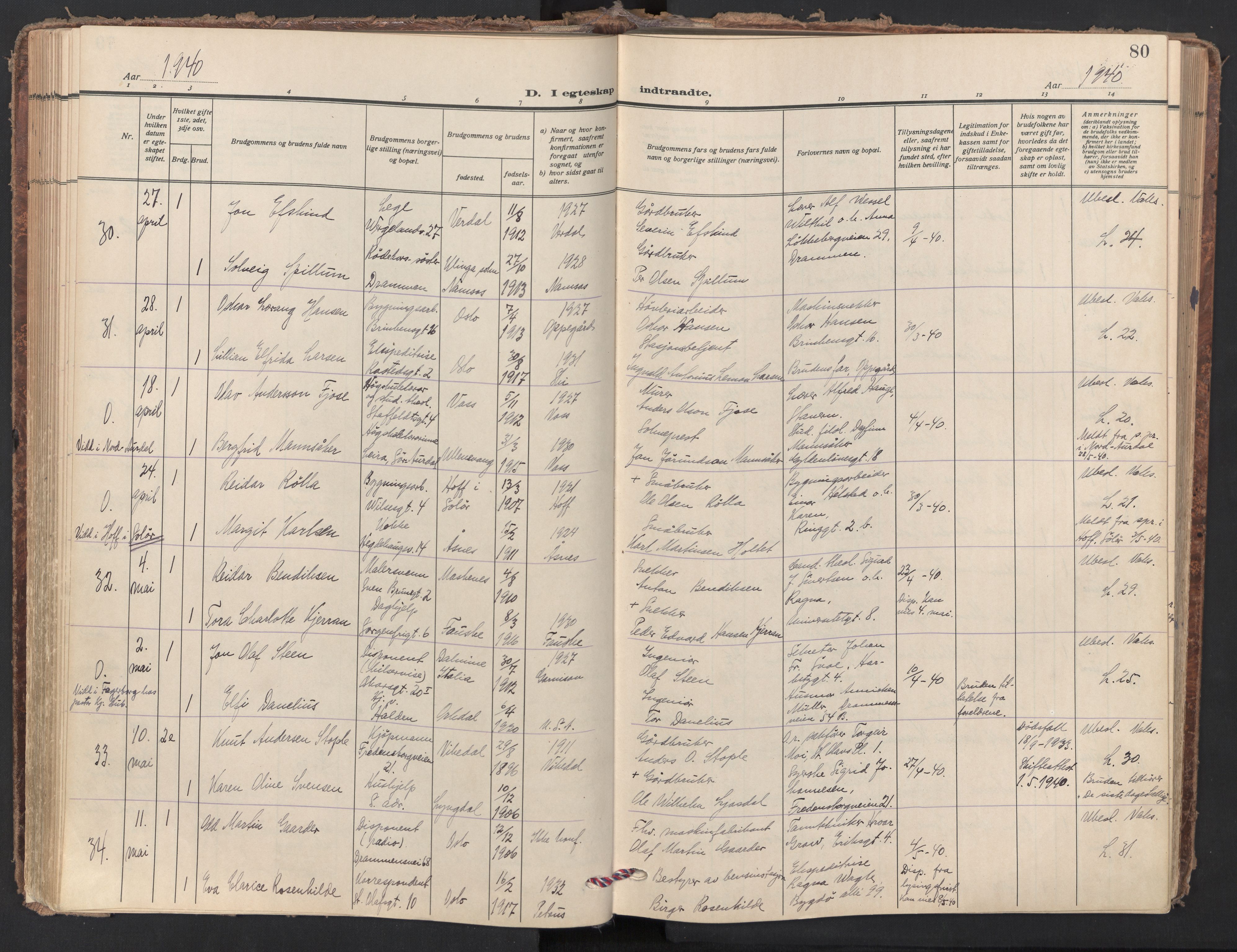 Trefoldighet prestekontor Kirkebøker, AV/SAO-A-10882/F/Fc/L0010: Ministerialbok nr. III 10, 1936-1954, s. 80