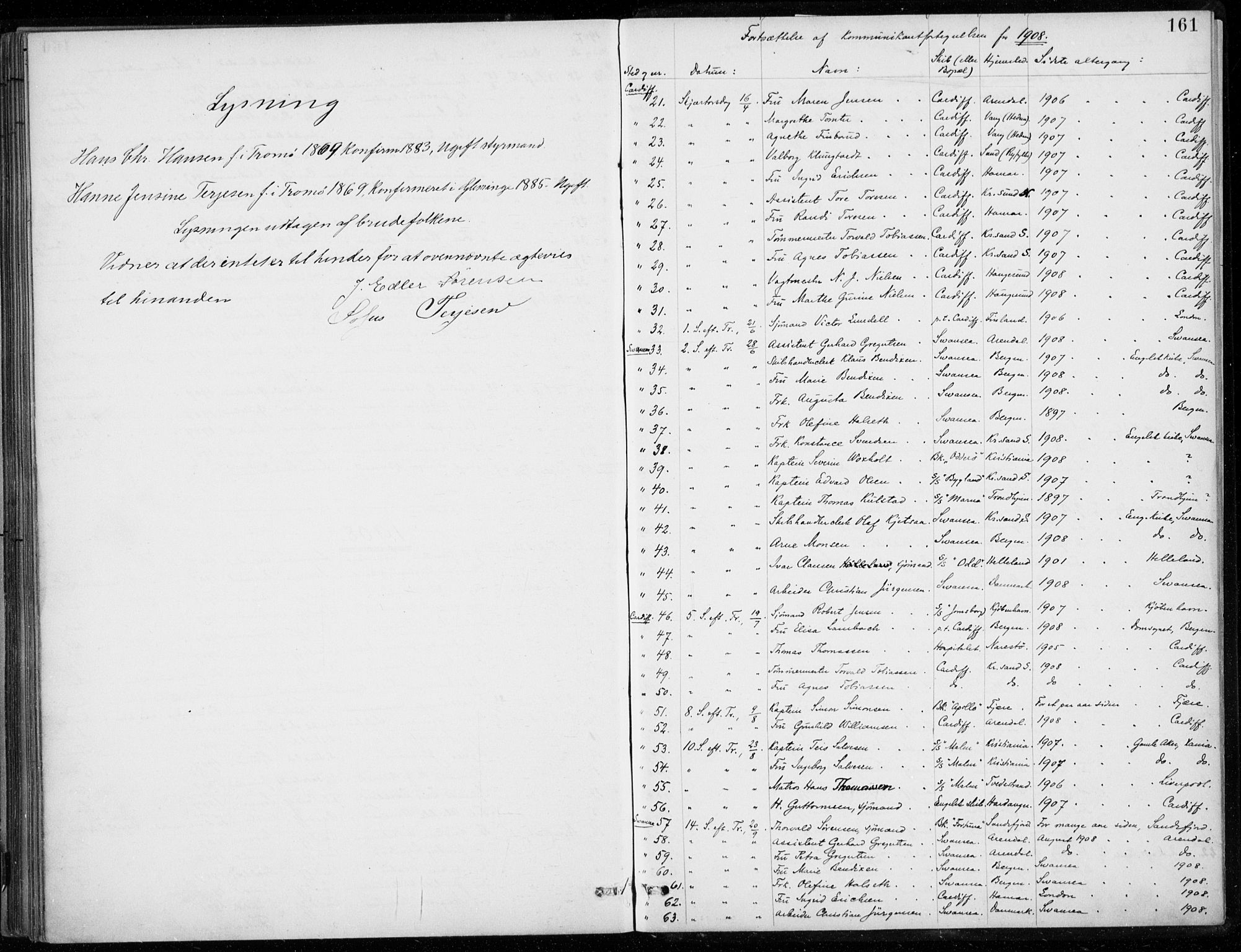 Den norske sjømannsmisjon i utlandet/Bristolhavnene (Cardiff-Swansea), AV/SAB-SAB/PA-0102/H/Ha/Haa/L0002: Ministerialbok nr. A 2, 1887-1932, s. 161