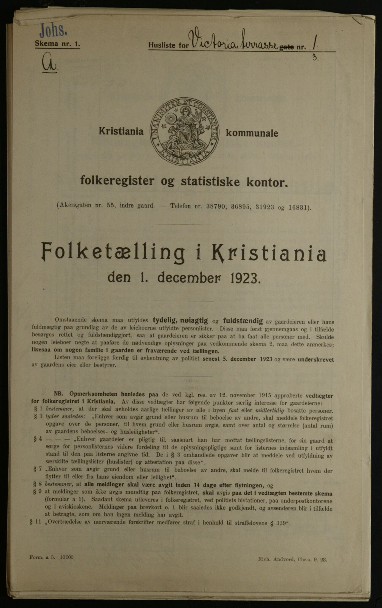 OBA, Kommunal folketelling 1.12.1923 for Kristiania, 1923, s. 136295