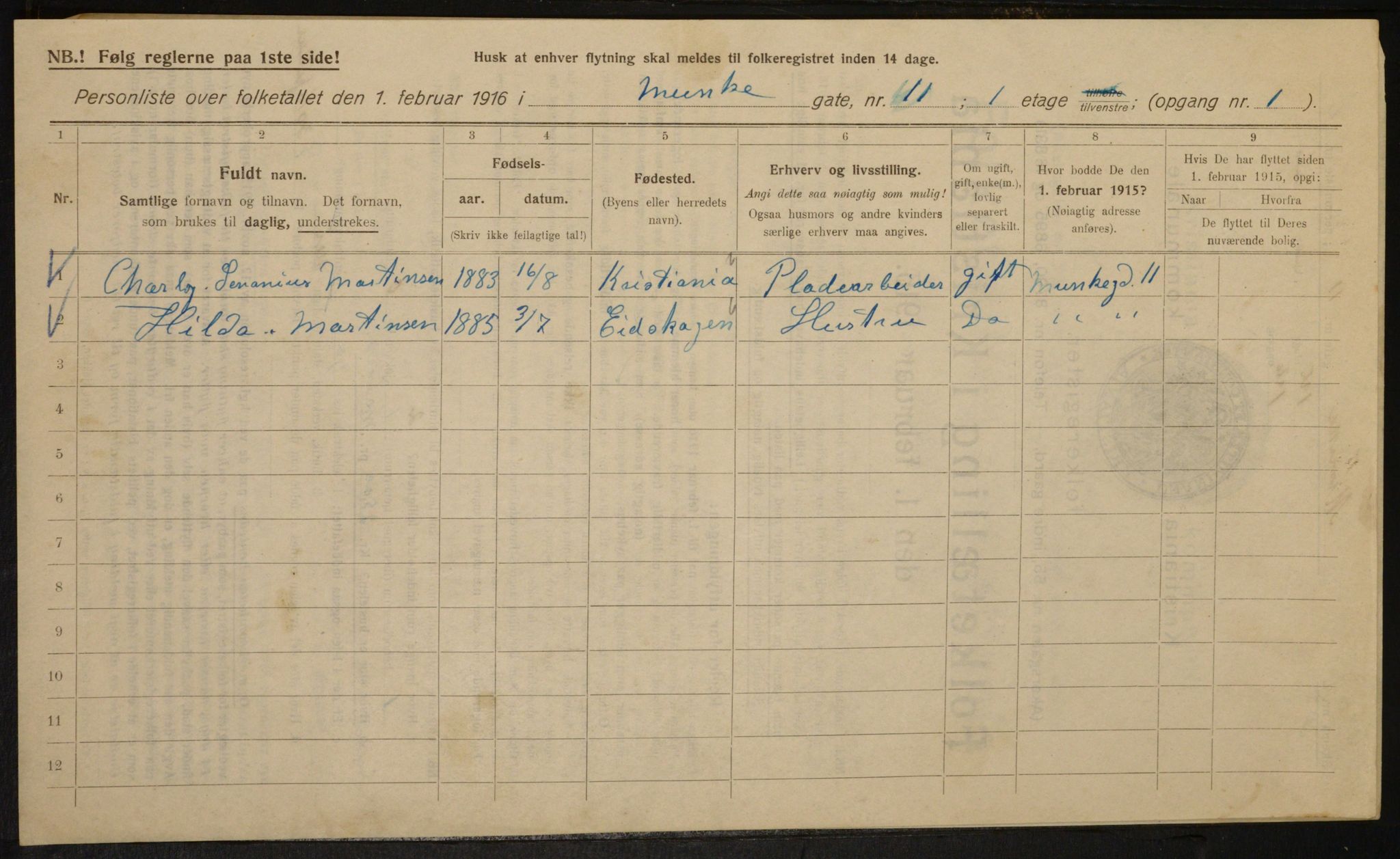 OBA, Kommunal folketelling 1.2.1916 for Kristiania, 1916, s. 69797