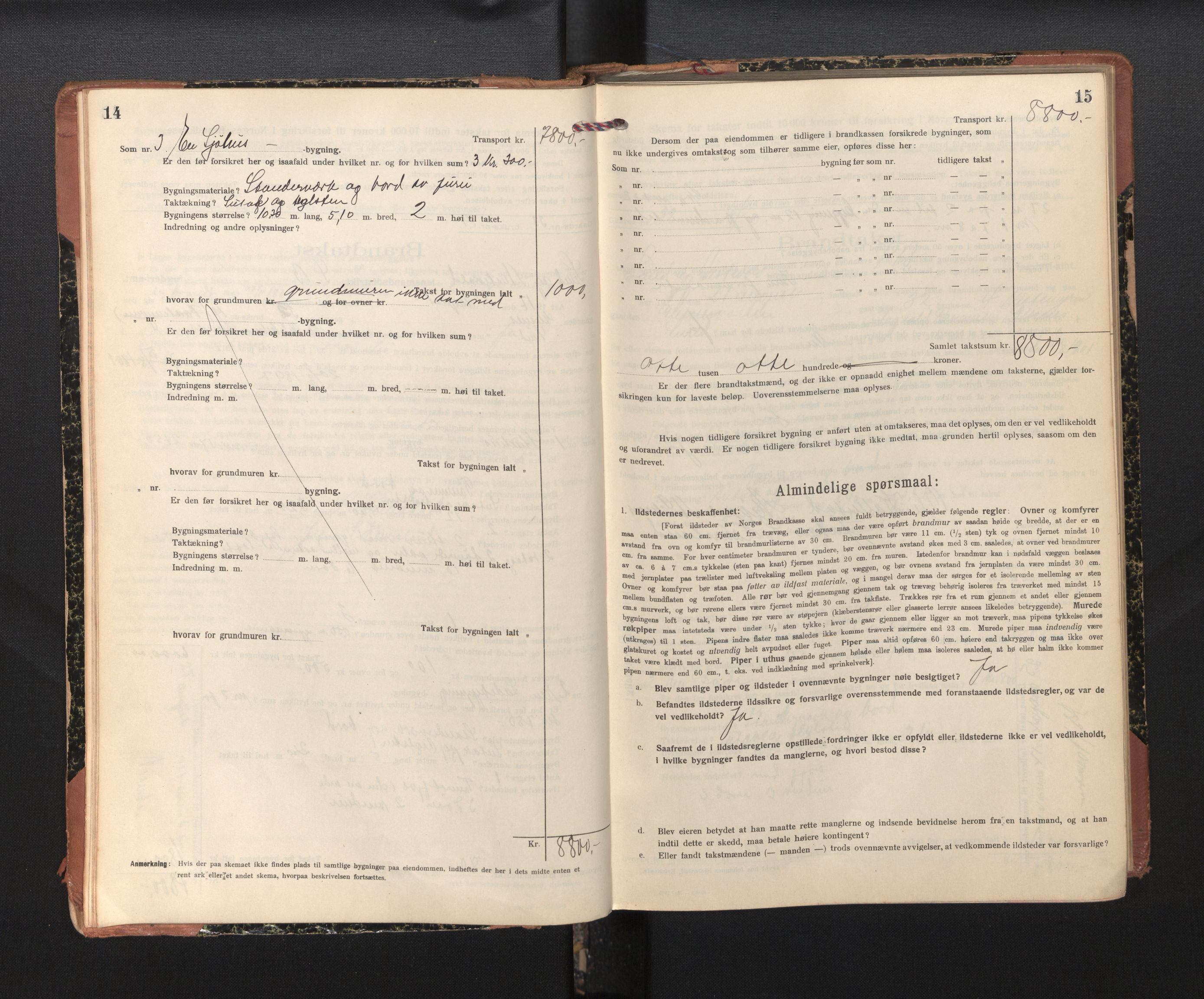Lensmannen i Sund og Austevoll, AV/SAB-A-35201/0012/L0004: Branntakstprotokoll, skjematakst, 1917-1949, s. 14-15