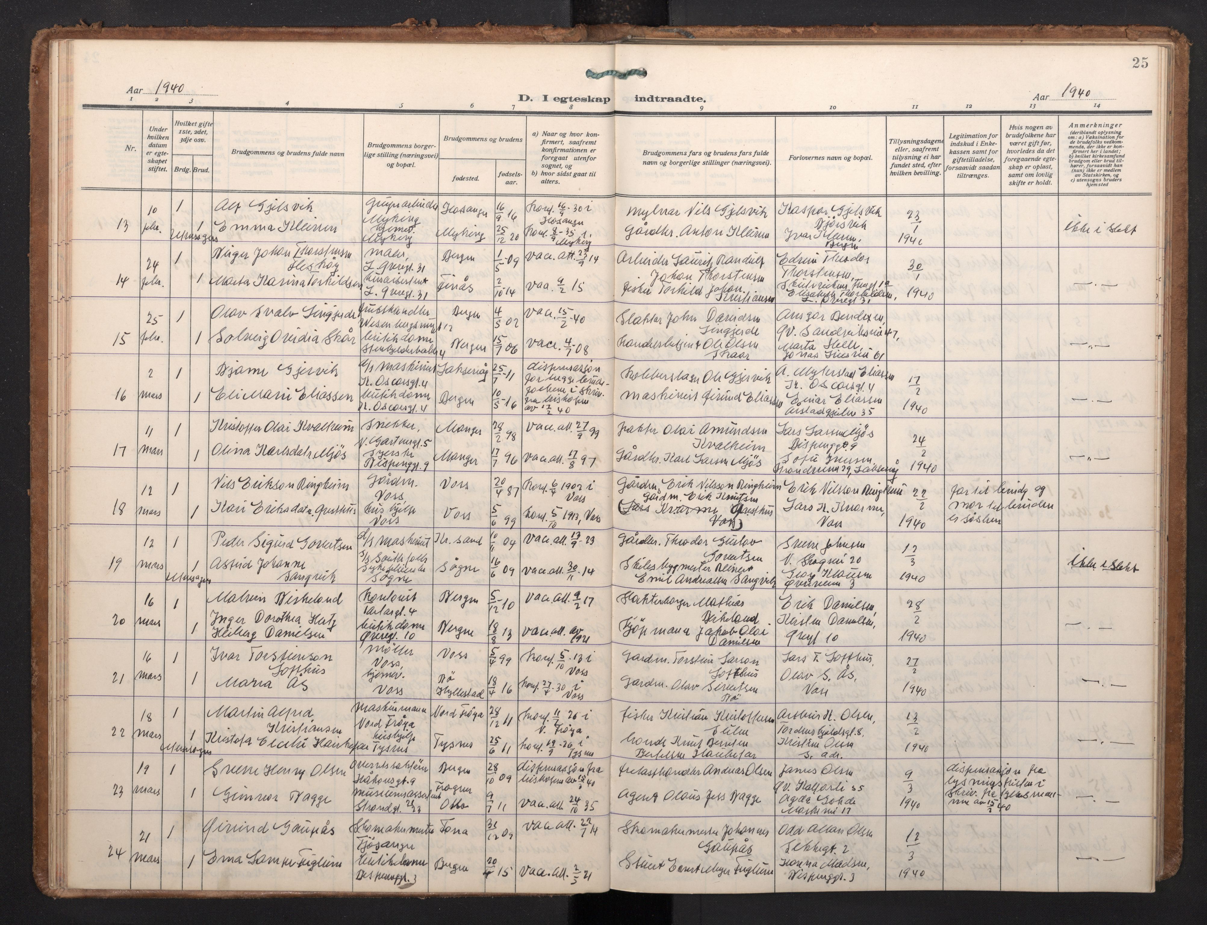 Korskirken sokneprestembete, AV/SAB-A-76101/H/Haa/L0040: Ministerialbok nr. D 7, 1938-1952, s. 24b-25a