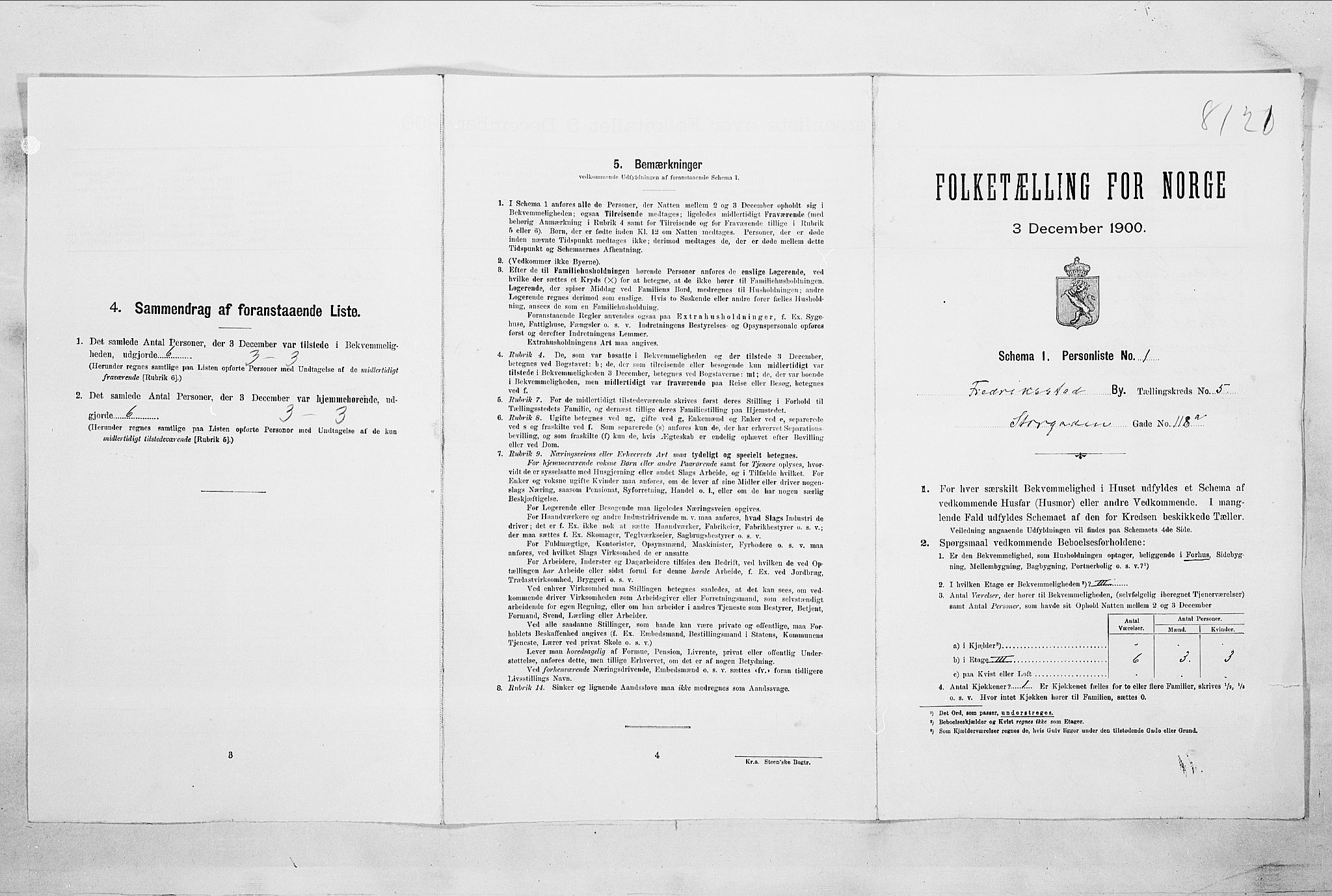 SAO, Folketelling 1900 for 0103 Fredrikstad kjøpstad, 1900