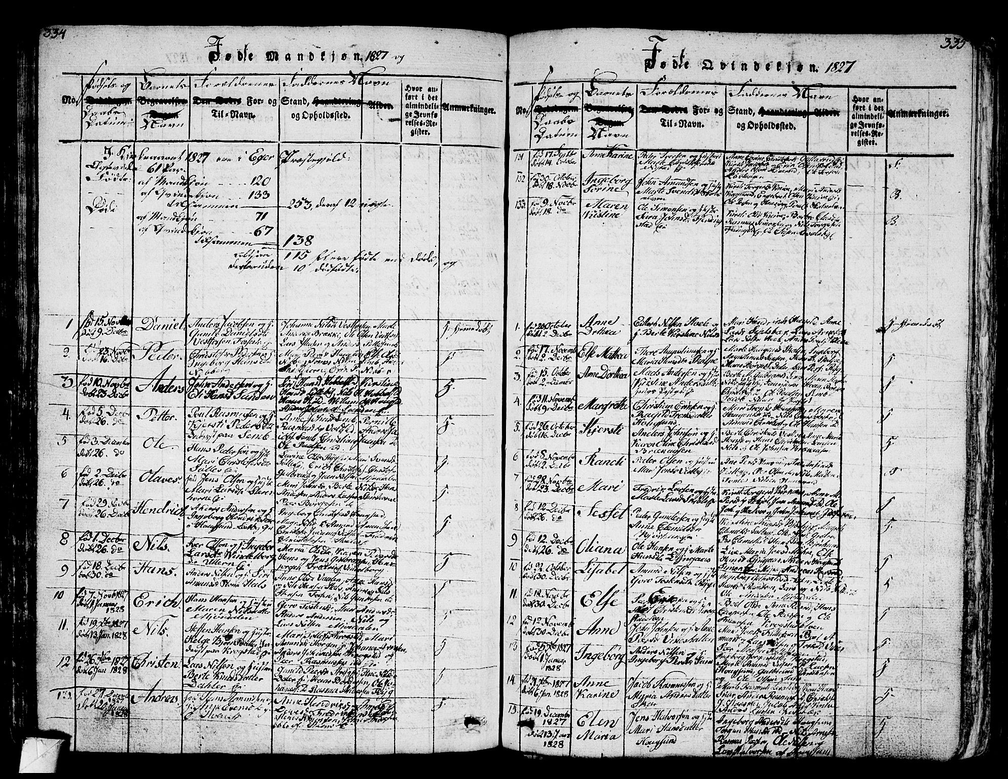 Eiker kirkebøker, AV/SAKO-A-4/G/Ga/L0001: Klokkerbok nr. I 1, 1814-1832, s. 334-335