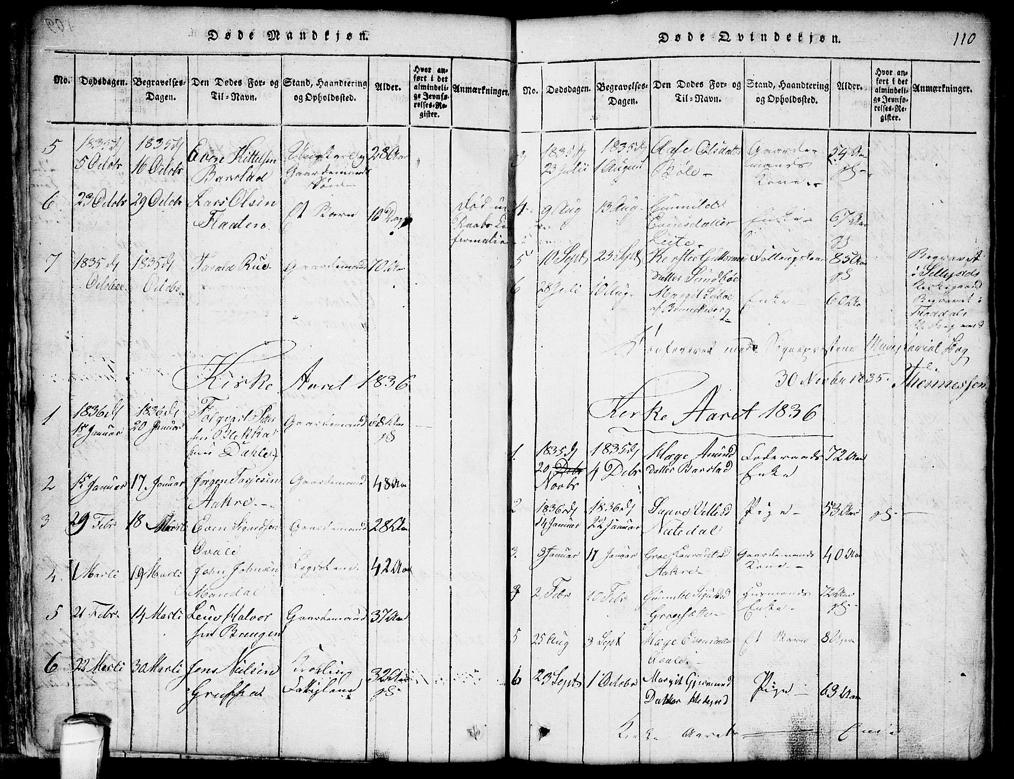 Seljord kirkebøker, AV/SAKO-A-20/G/Gb/L0002: Klokkerbok nr. II 2, 1815-1854, s. 110
