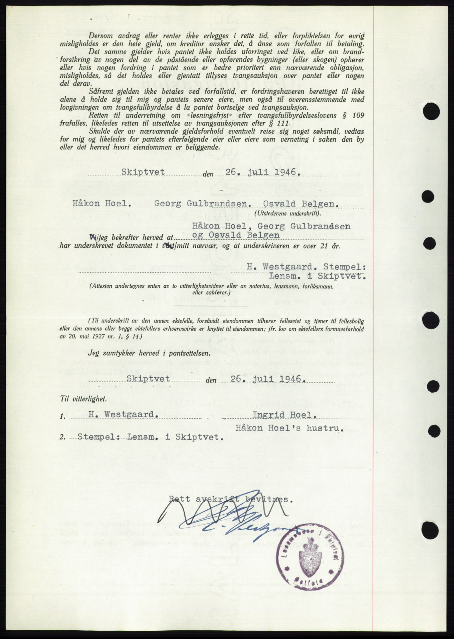 Moss sorenskriveri, SAO/A-10168: Pantebok nr. B15, 1946-1946, Dagboknr: 1976/1946
