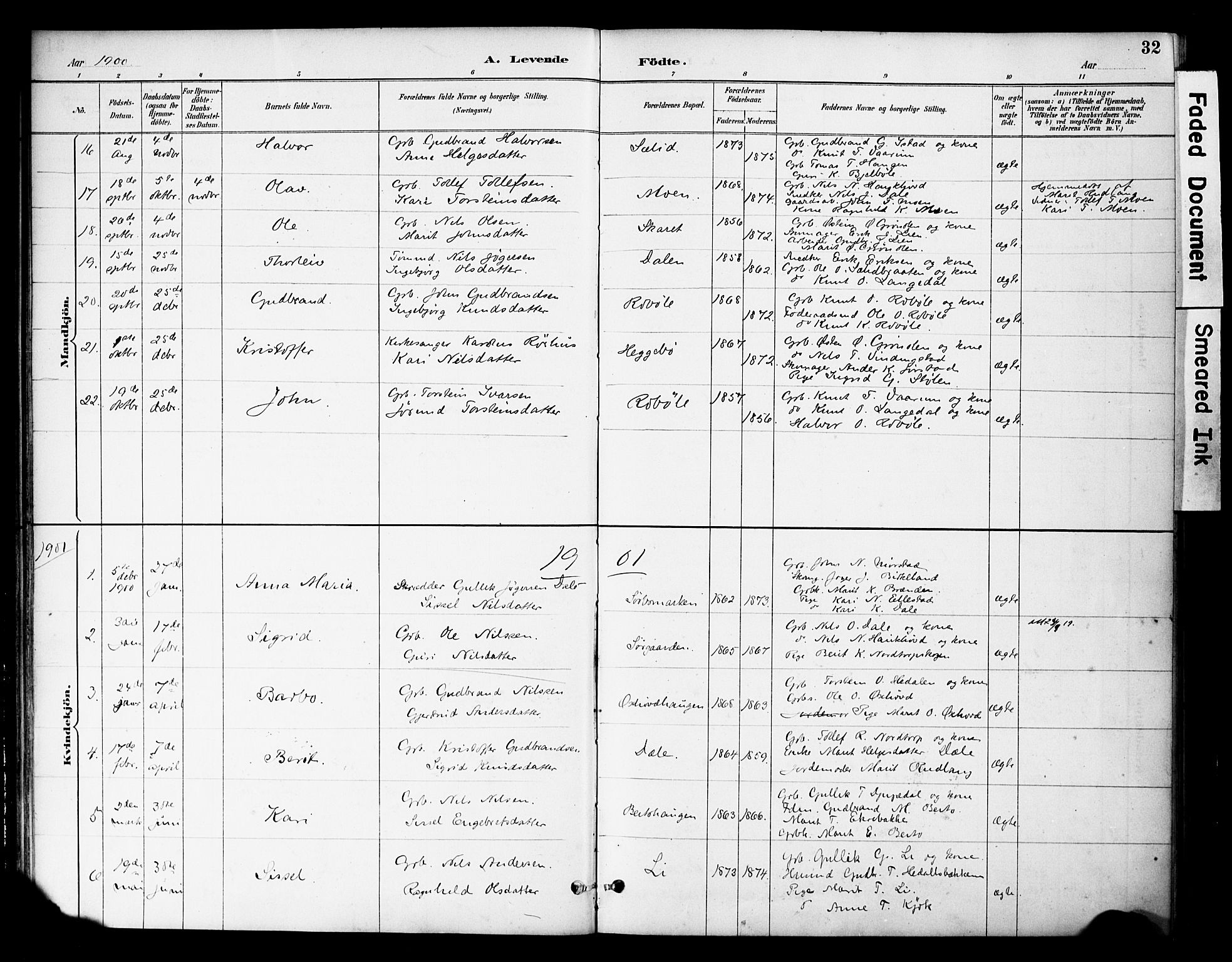Øystre Slidre prestekontor, AV/SAH-PREST-138/H/Ha/Haa/L0004: Ministerialbok nr. 4, 1887-1910, s. 32