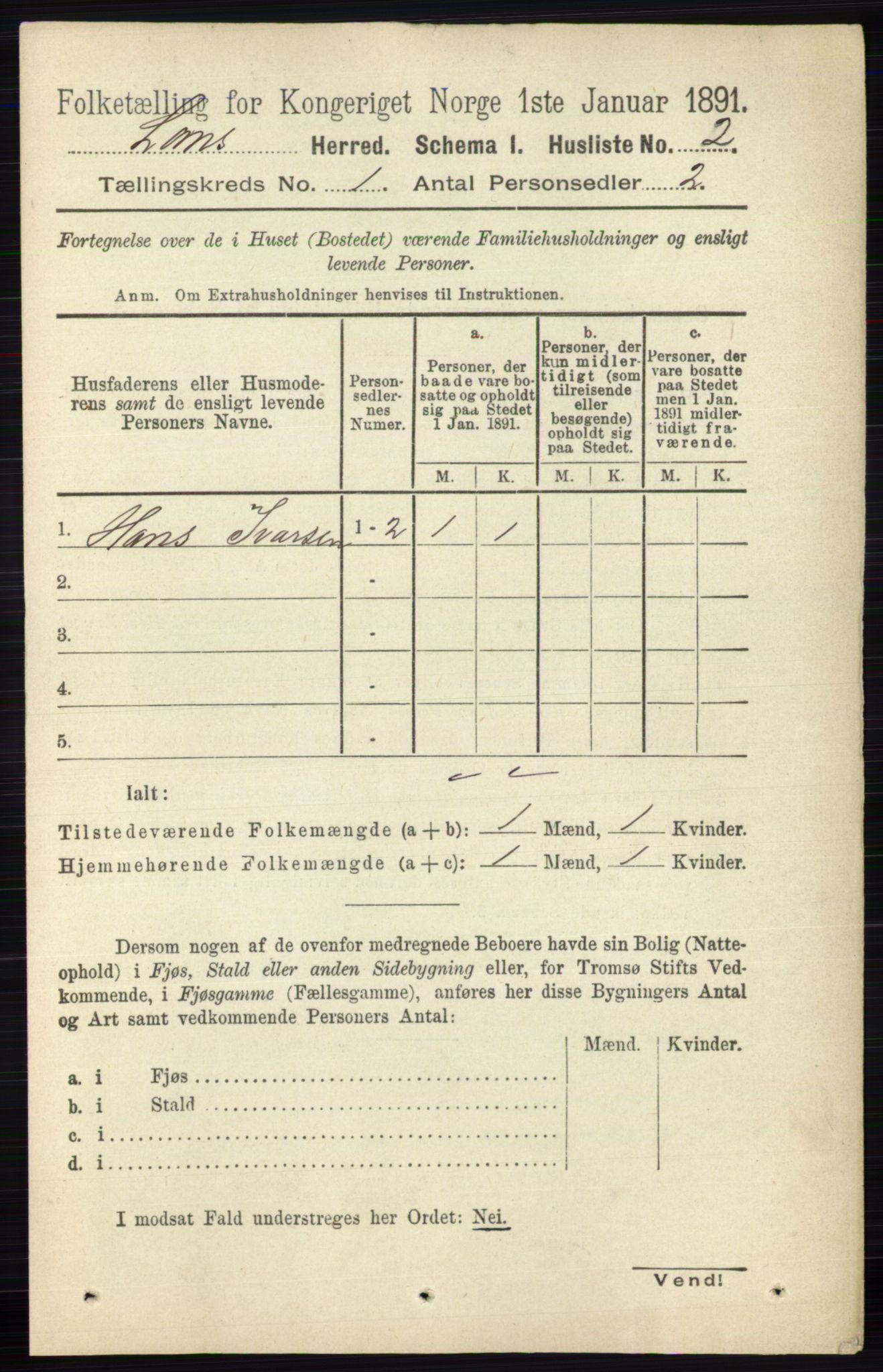 RA, Folketelling 1891 for 0514 Lom herred, 1891, s. 23