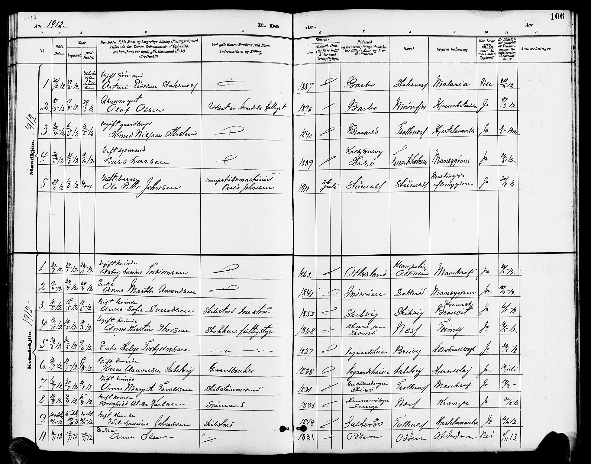 Austre Moland sokneprestkontor, AV/SAK-1111-0001/F/Fb/Fbb/L0002: Klokkerbok nr. B 2, 1894-1918, s. 106