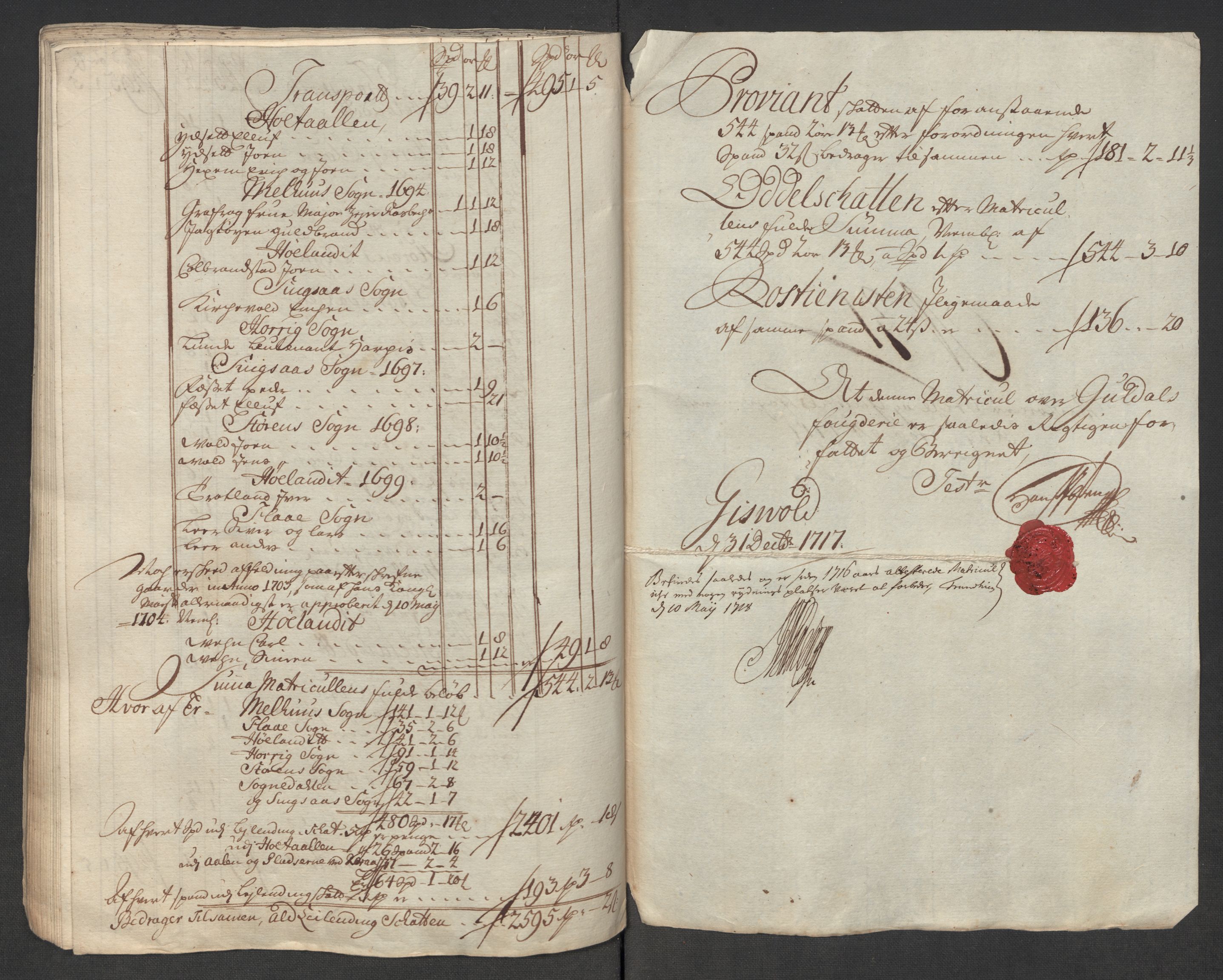 Rentekammeret inntil 1814, Reviderte regnskaper, Fogderegnskap, AV/RA-EA-4092/R60/L3969: Fogderegnskap Orkdal og Gauldal, 1717, s. 309