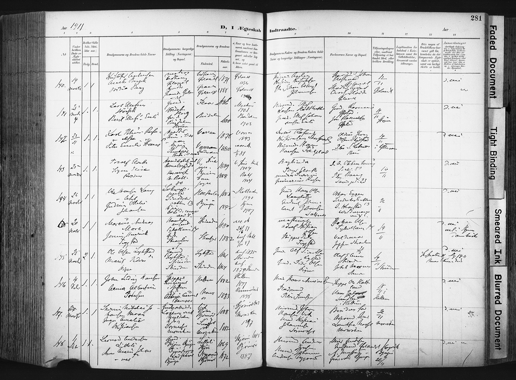 Ministerialprotokoller, klokkerbøker og fødselsregistre - Sør-Trøndelag, AV/SAT-A-1456/604/L0201: Ministerialbok nr. 604A21, 1901-1911, s. 281