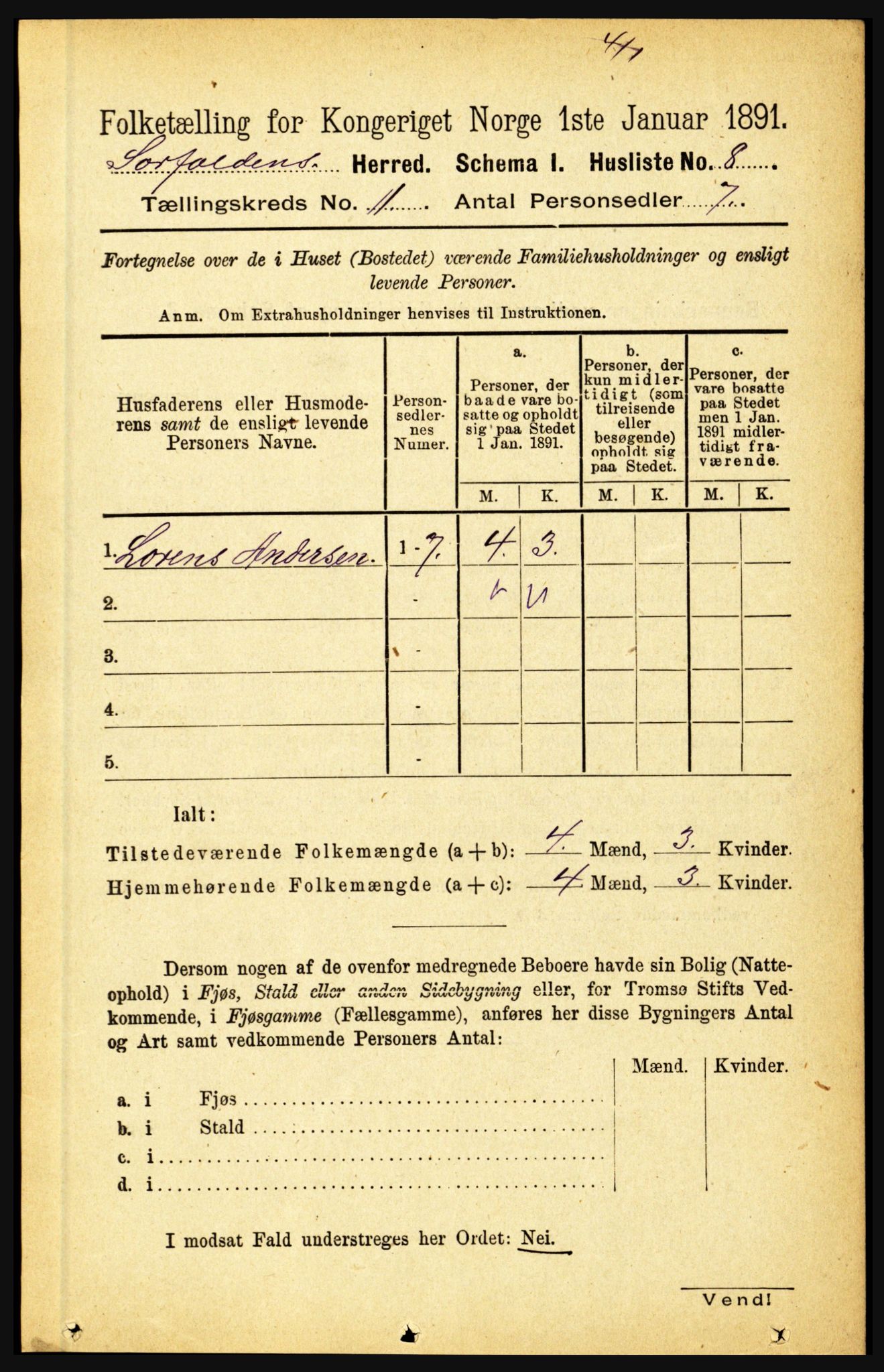 RA, Folketelling 1891 for 1845 Sørfold herred, 1891, s. 33