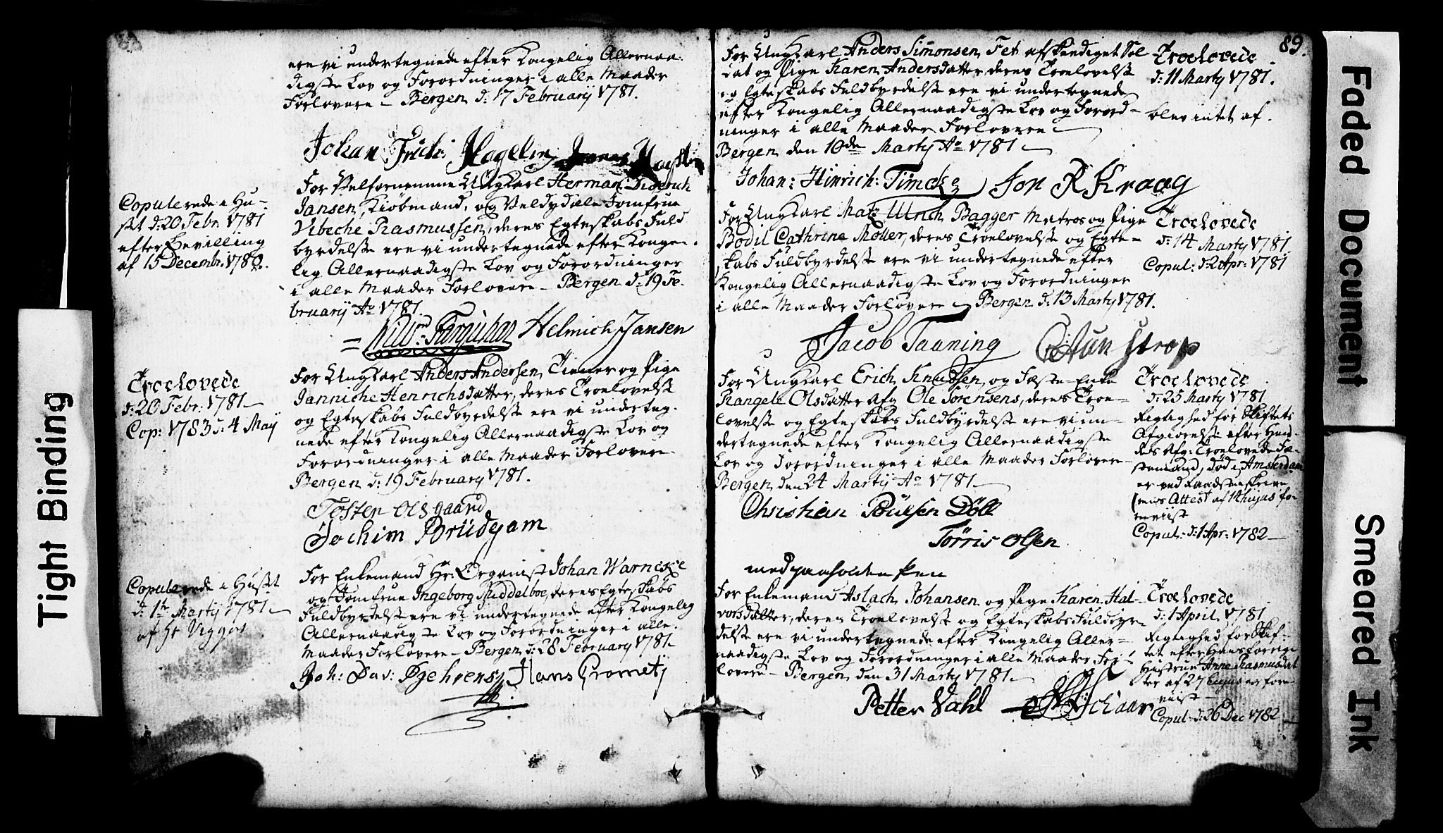 Domkirken sokneprestembete, SAB/A-74801: Forlovererklæringer nr. II.5.1, 1767-1792, s. 89