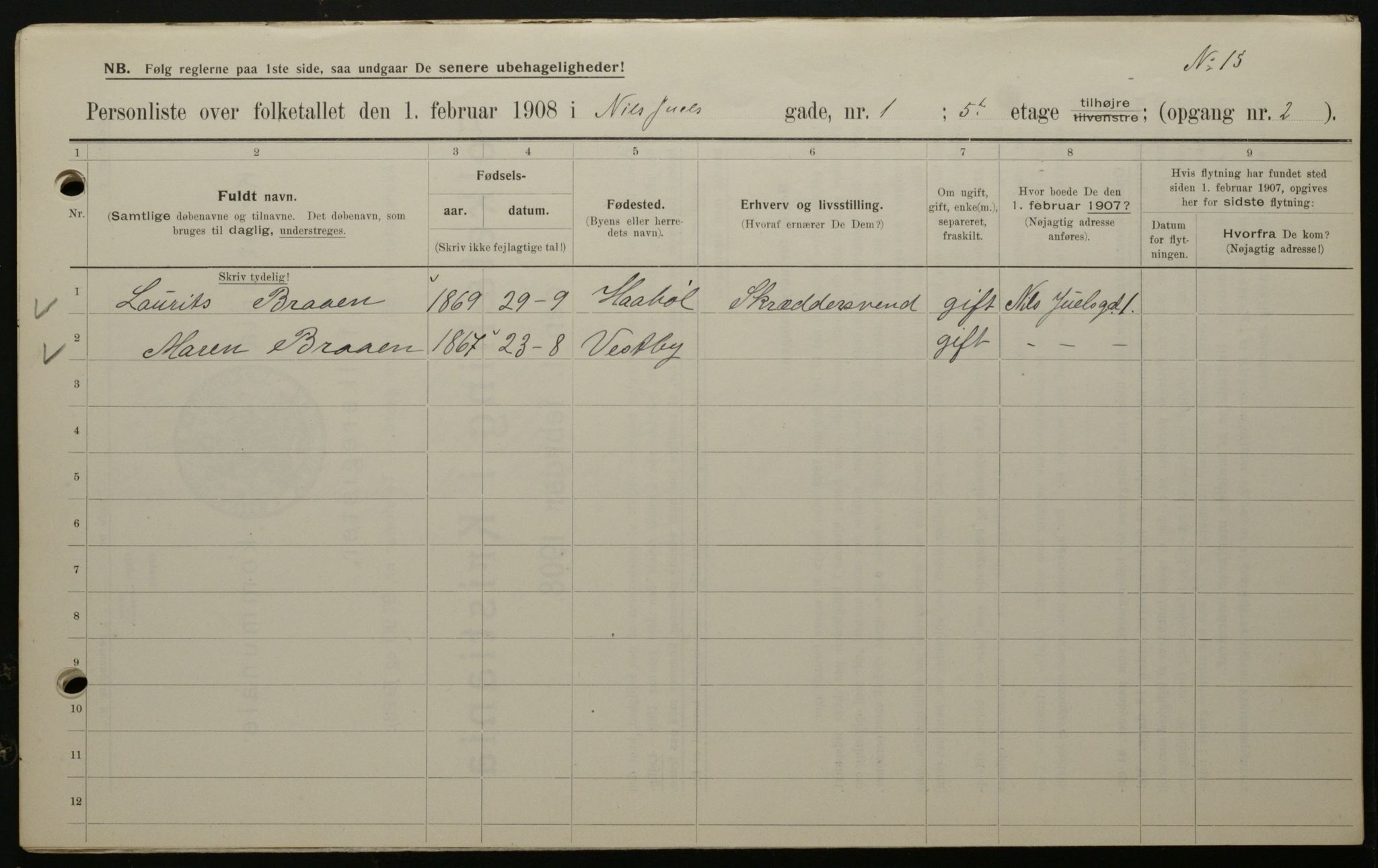 OBA, Kommunal folketelling 1.2.1908 for Kristiania kjøpstad, 1908, s. 62876