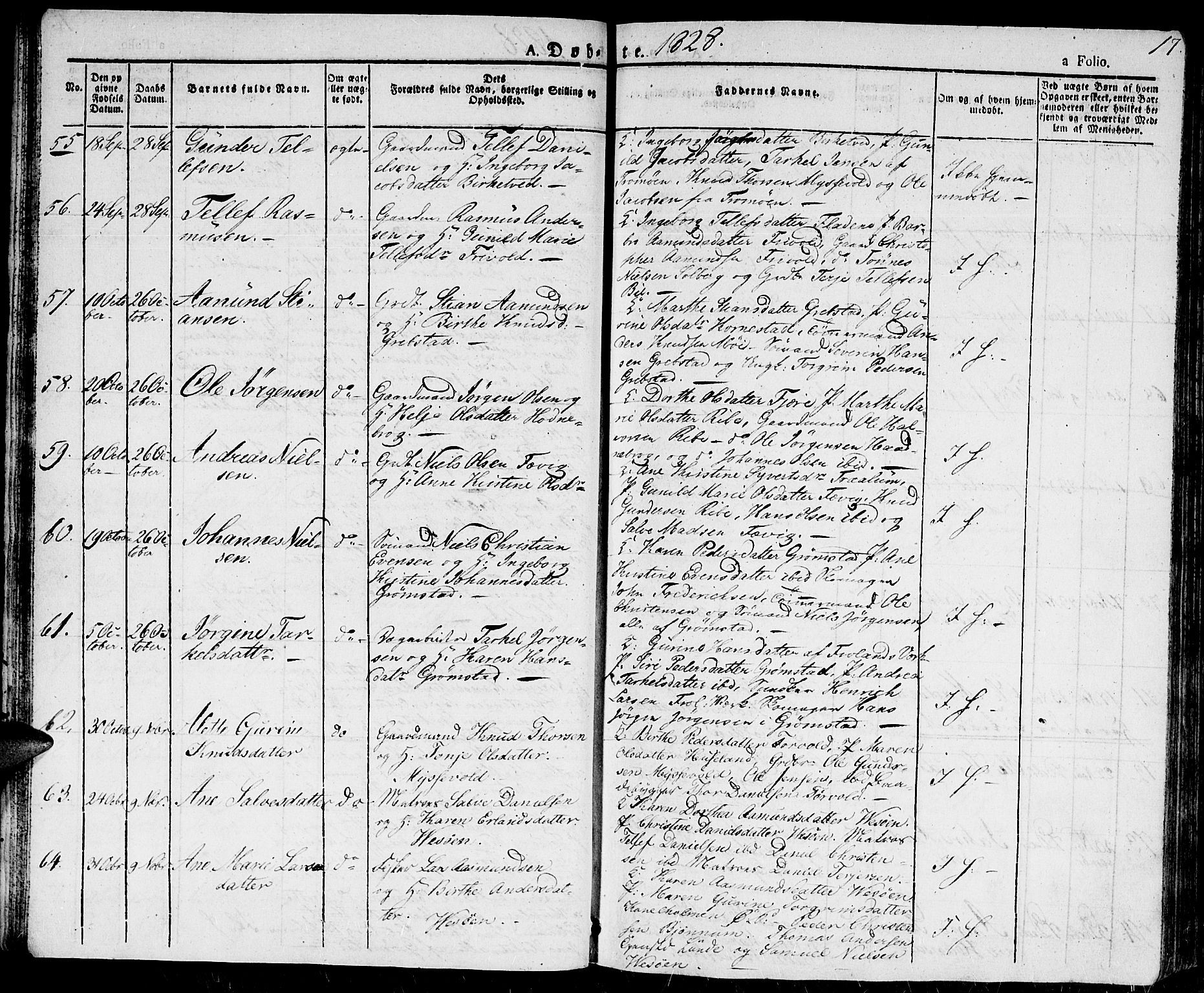 Fjære sokneprestkontor, AV/SAK-1111-0011/F/Fa/L0002: Ministerialbok nr. A 2, 1827-1839, s. 17