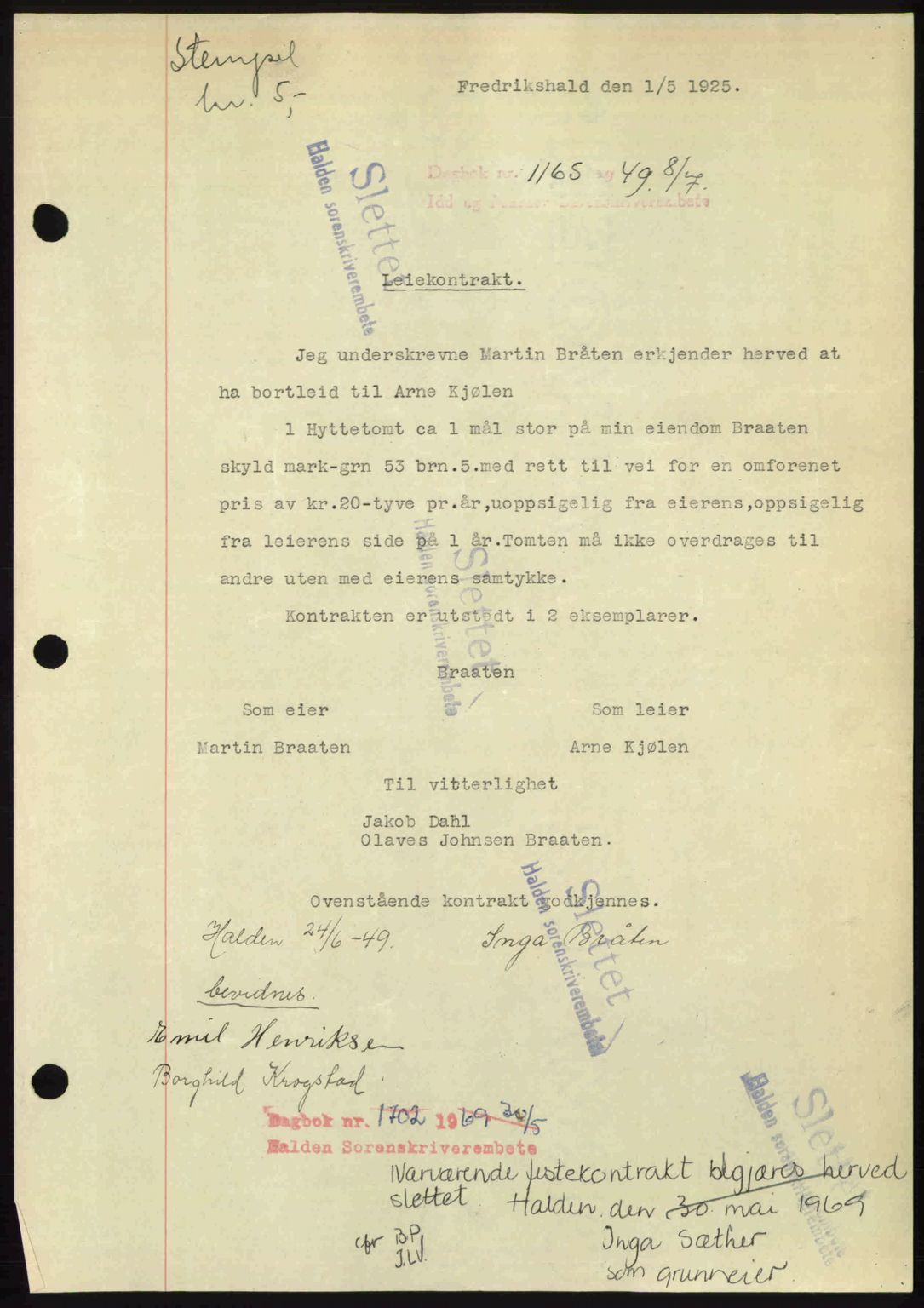 Idd og Marker sorenskriveri, SAO/A-10283/G/Gb/Gbb/L0012: Pantebok nr. A12, 1949-1949, Dagboknr: 1165/1949