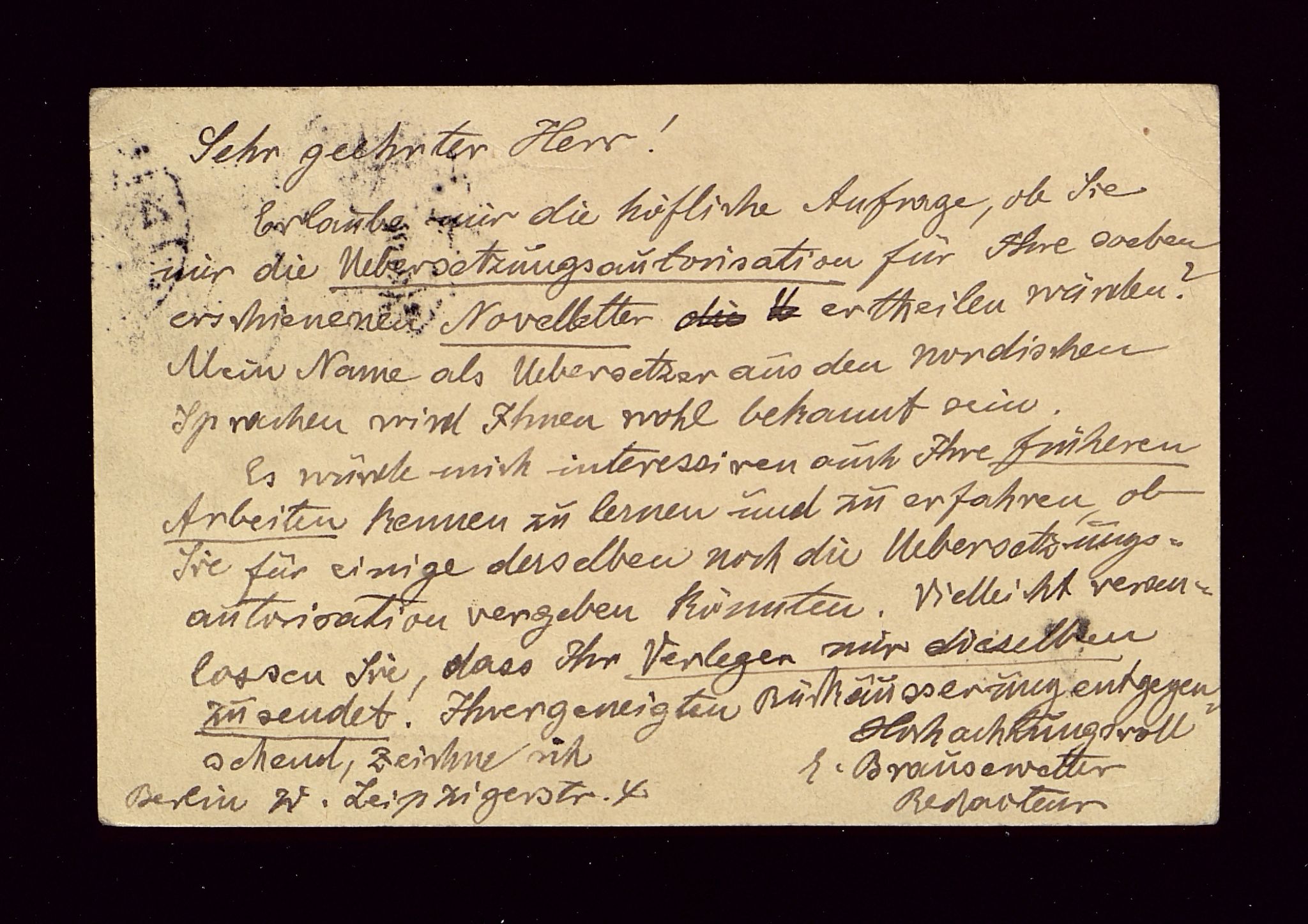 Øvre Amla, gnr. 106, VLFK/SFF-2013149/E/Eb/L0001/0006: Autografer utenlandske / Brausewetter, Ernst (1863-1904. Tysk oversætter og essayist), 1895