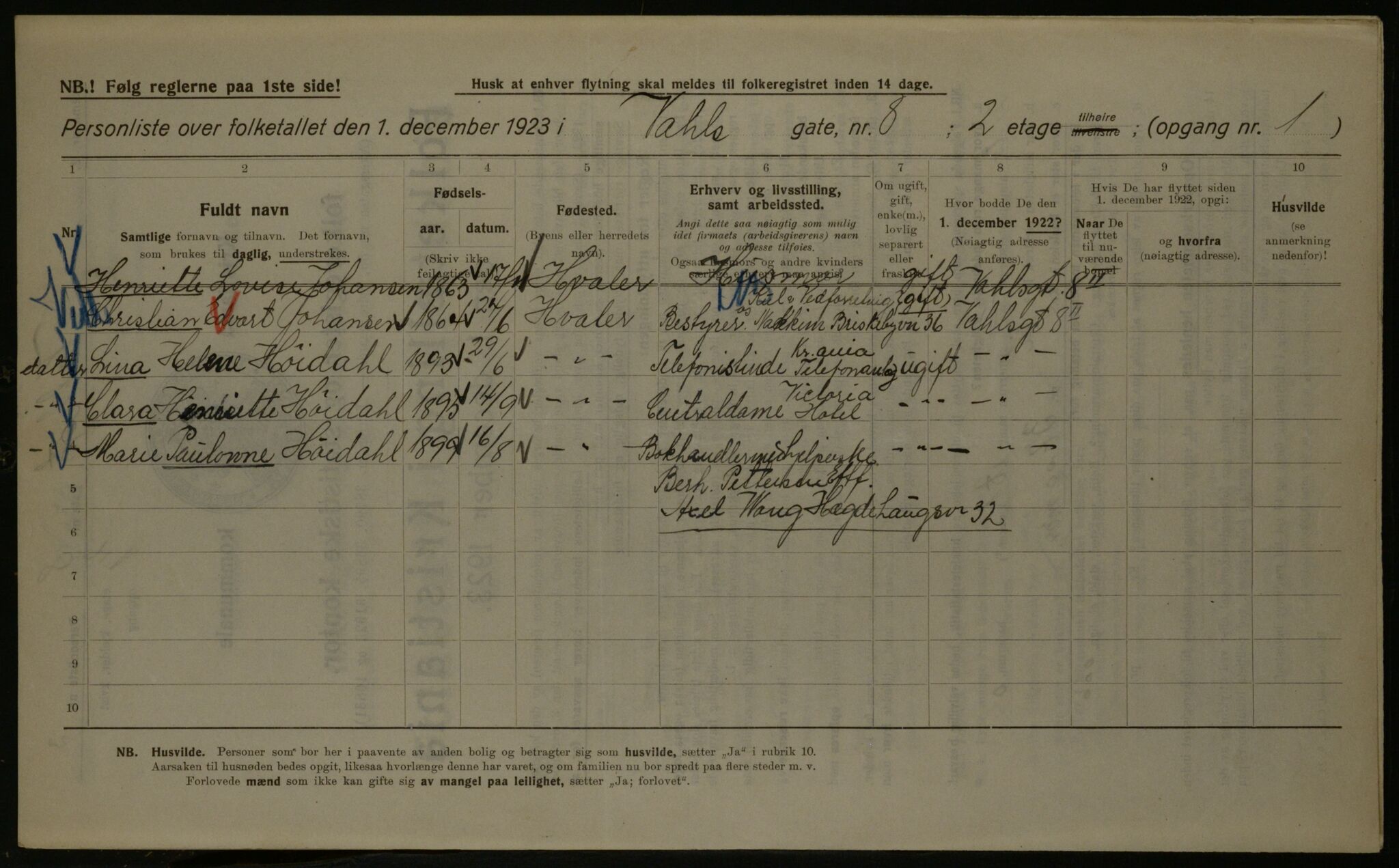 OBA, Kommunal folketelling 1.12.1923 for Kristiania, 1923, s. 134335