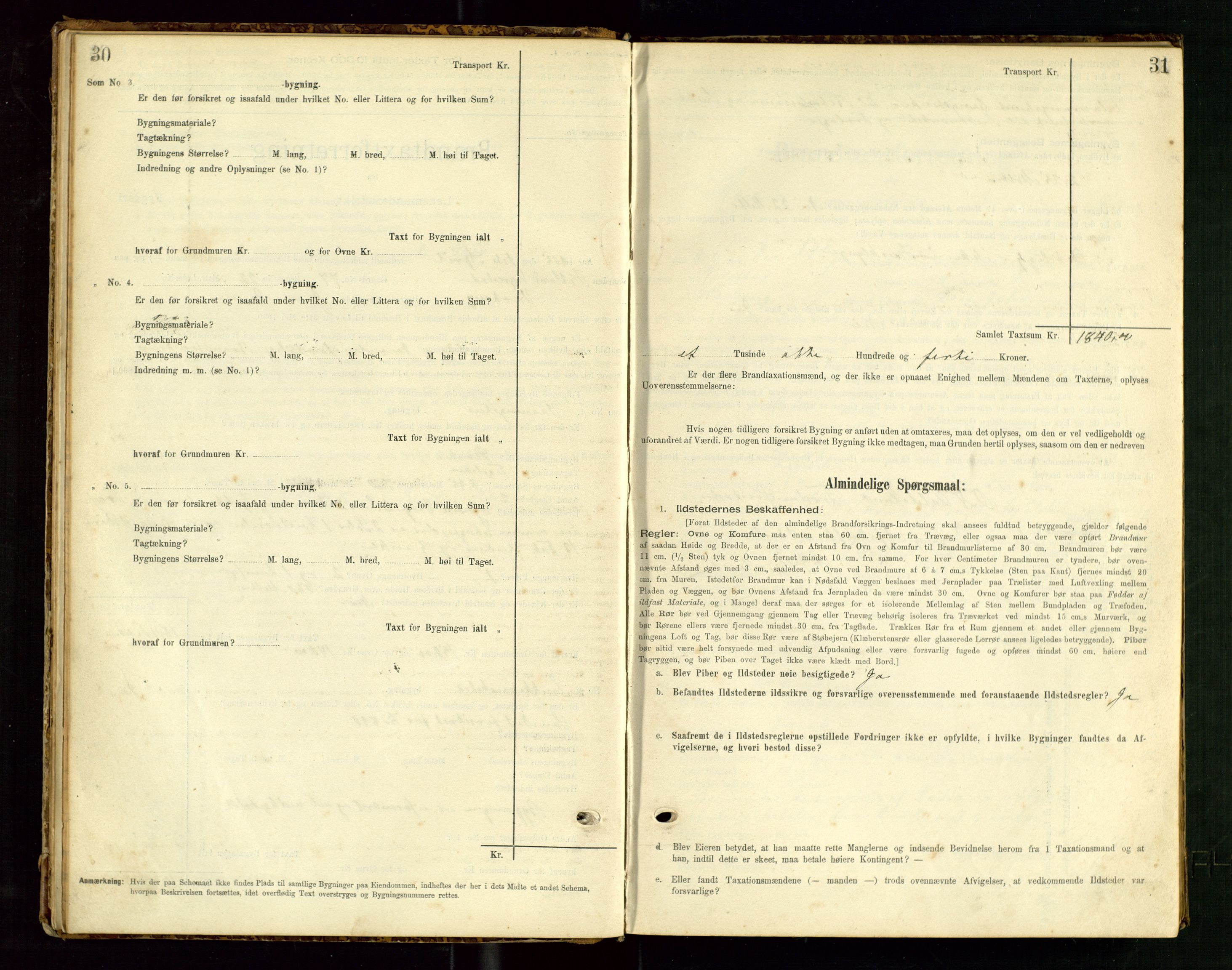 Hå lensmannskontor, SAST/A-100456/Goa/L0003: Takstprotokoll (skjema), 1895-1911, s. 30-31