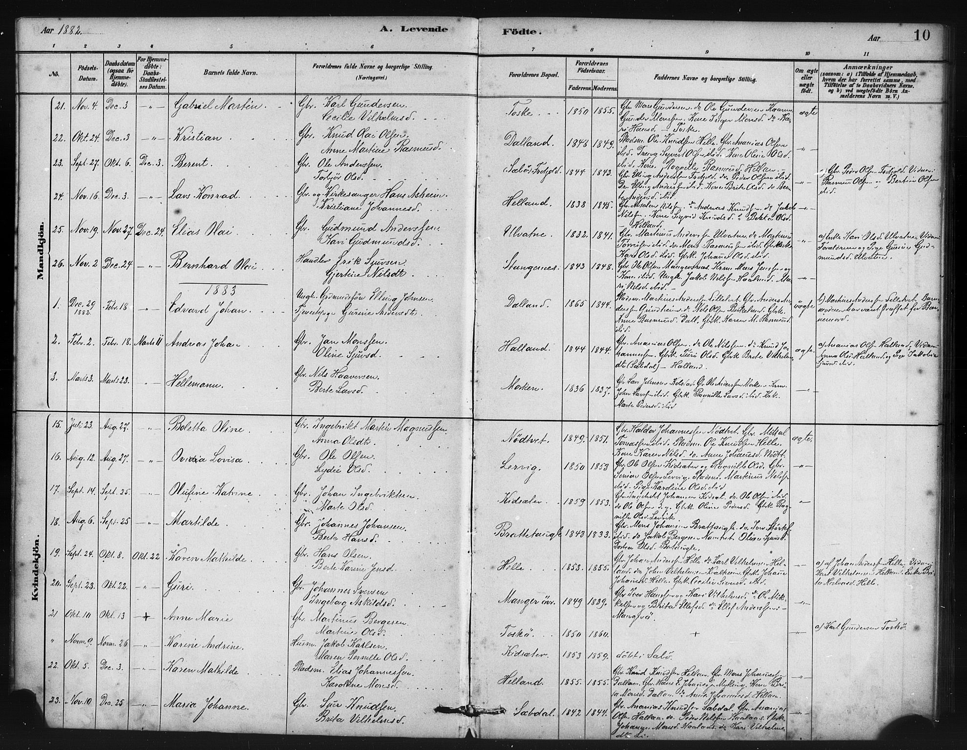 Manger sokneprestembete, AV/SAB-A-76801/H/Haa: Ministerialbok nr. B 1, 1881-1892, s. 10