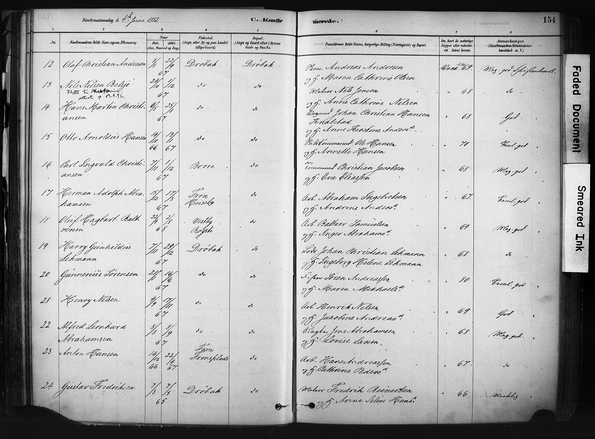 Drøbak prestekontor Kirkebøker, AV/SAO-A-10142a/F/Fb/L0001: Ministerialbok nr. II 1, 1878-1891, s. 154