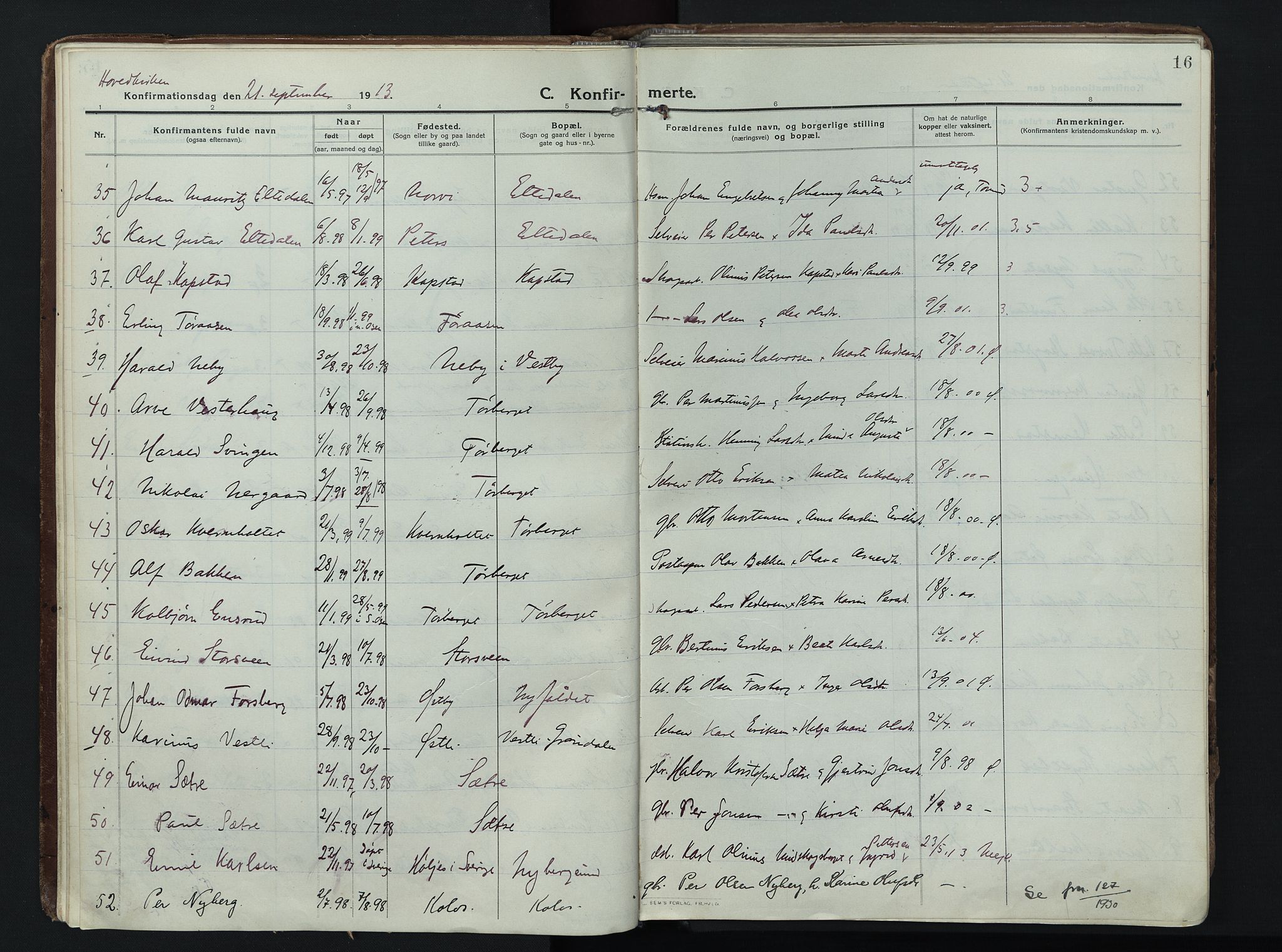 Trysil prestekontor, AV/SAH-PREST-046/H/Ha/Haa/L0014: Ministerialbok nr. 14, 1912-1923, s. 16