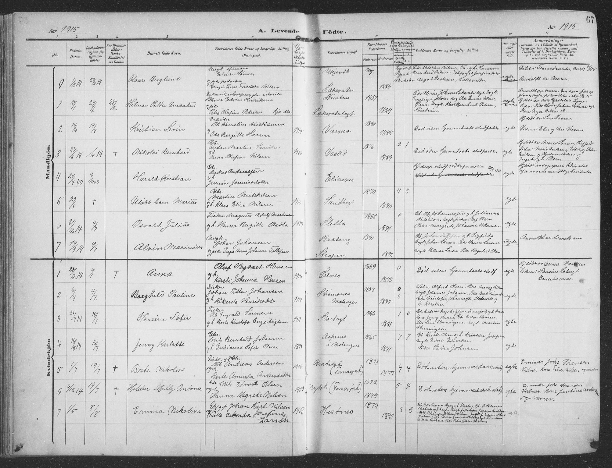 Balsfjord sokneprestembete, AV/SATØ-S-1303/G/Ga/L0009klokker: Klokkerbok nr. 9, 1906-1920, s. 67