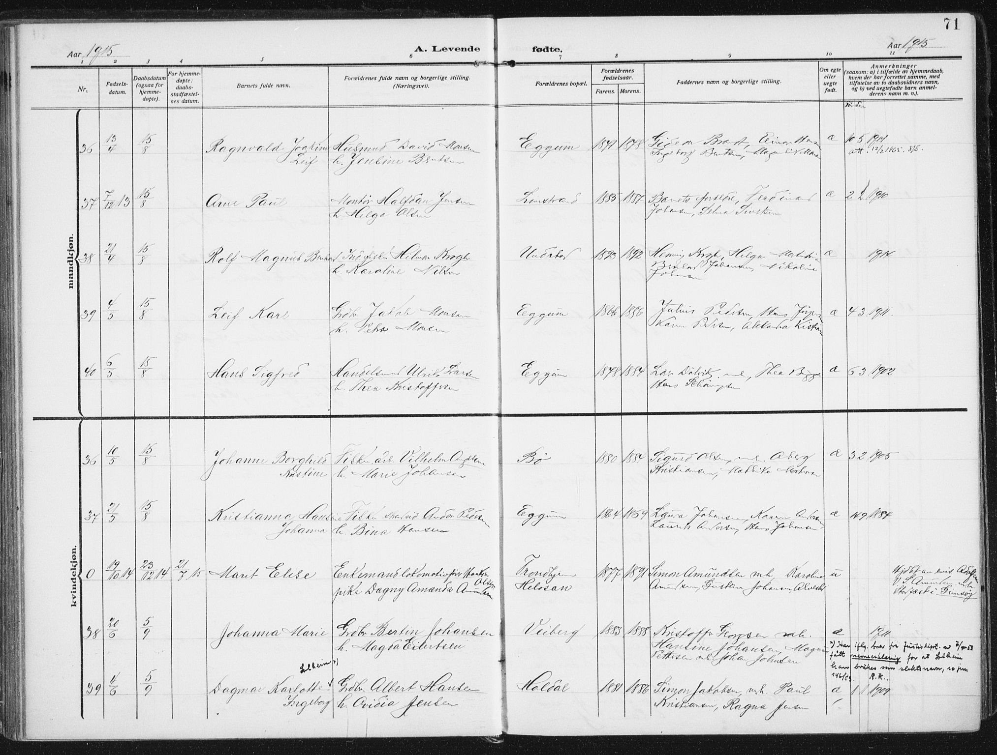 Ministerialprotokoller, klokkerbøker og fødselsregistre - Nordland, AV/SAT-A-1459/880/L1135: Ministerialbok nr. 880A09, 1908-1919, s. 71