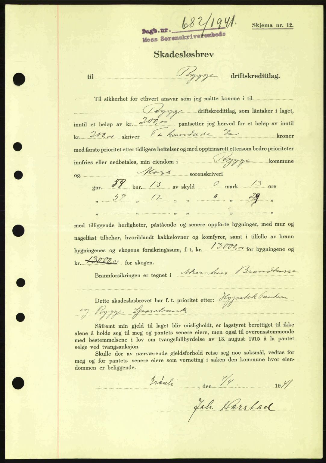Moss sorenskriveri, SAO/A-10168: Pantebok nr. B10, 1940-1941, Dagboknr: 682/1941