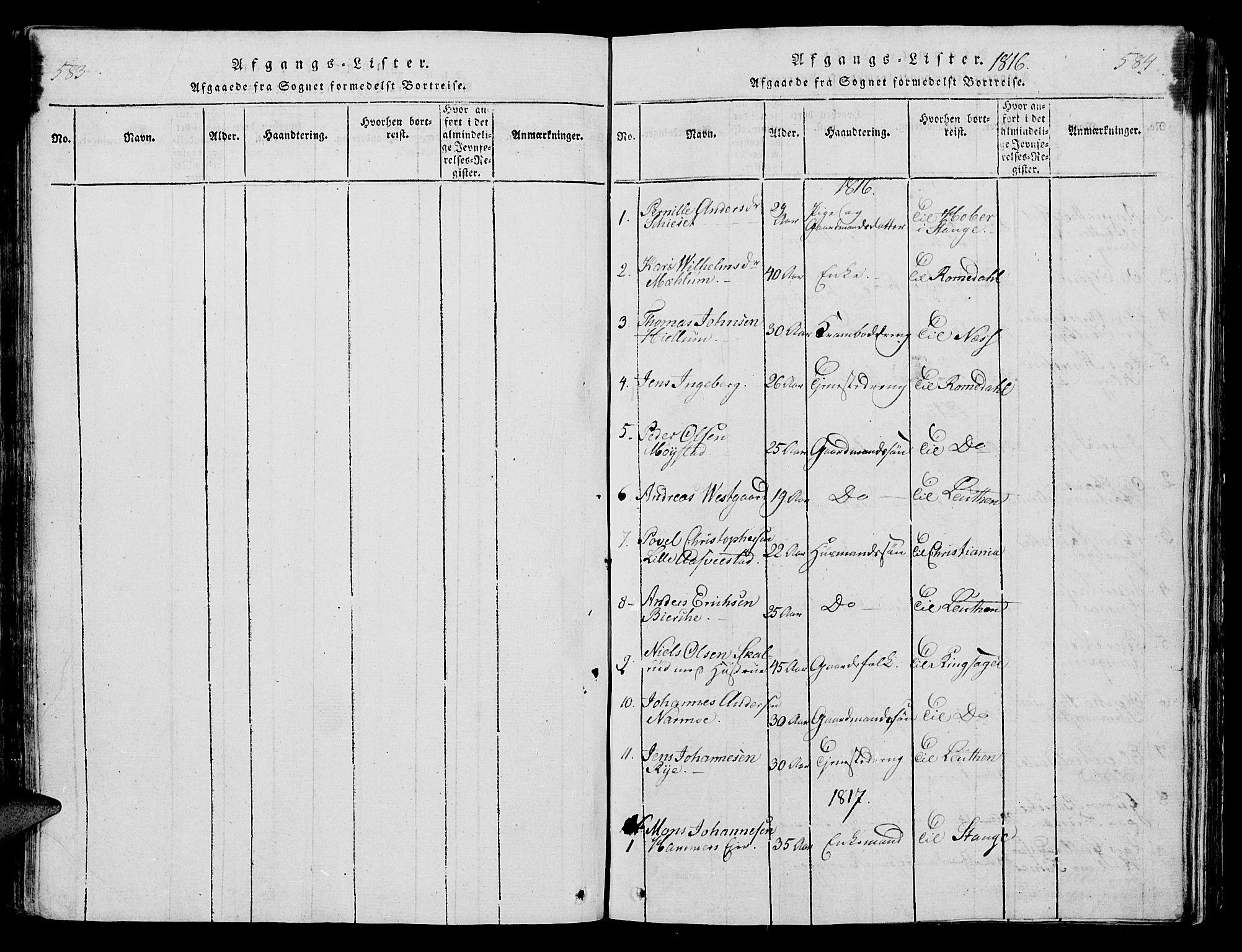 Vang prestekontor, Hedmark, SAH/PREST-008/H/Ha/Hab/L0004: Klokkerbok nr. 4, 1813-1827, s. 583-584
