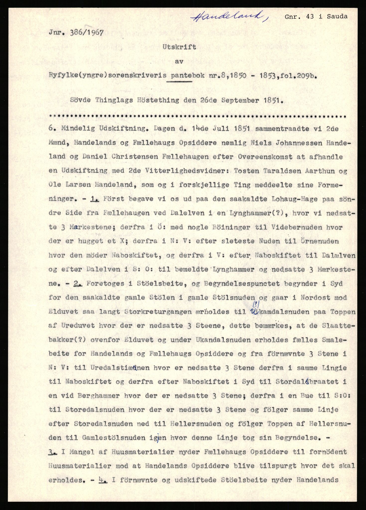Statsarkivet i Stavanger, SAST/A-101971/03/Y/Yj/L0030: Avskrifter sortert etter gårdsnavn: Hana - Harestad, 1750-1930, s. 363