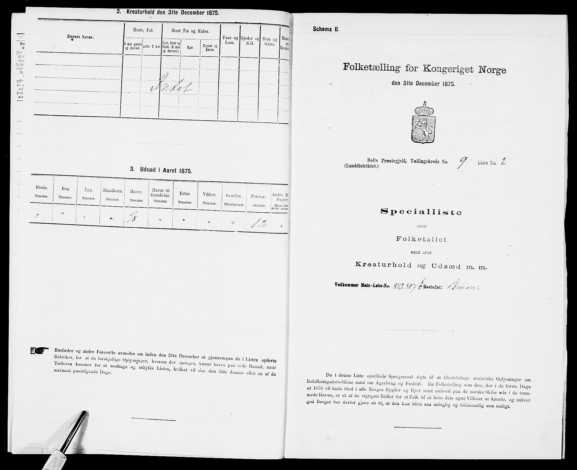 SAK, Folketelling 1875 for 0914L Holt prestegjeld, Holt sokn, 1875, s. 1149