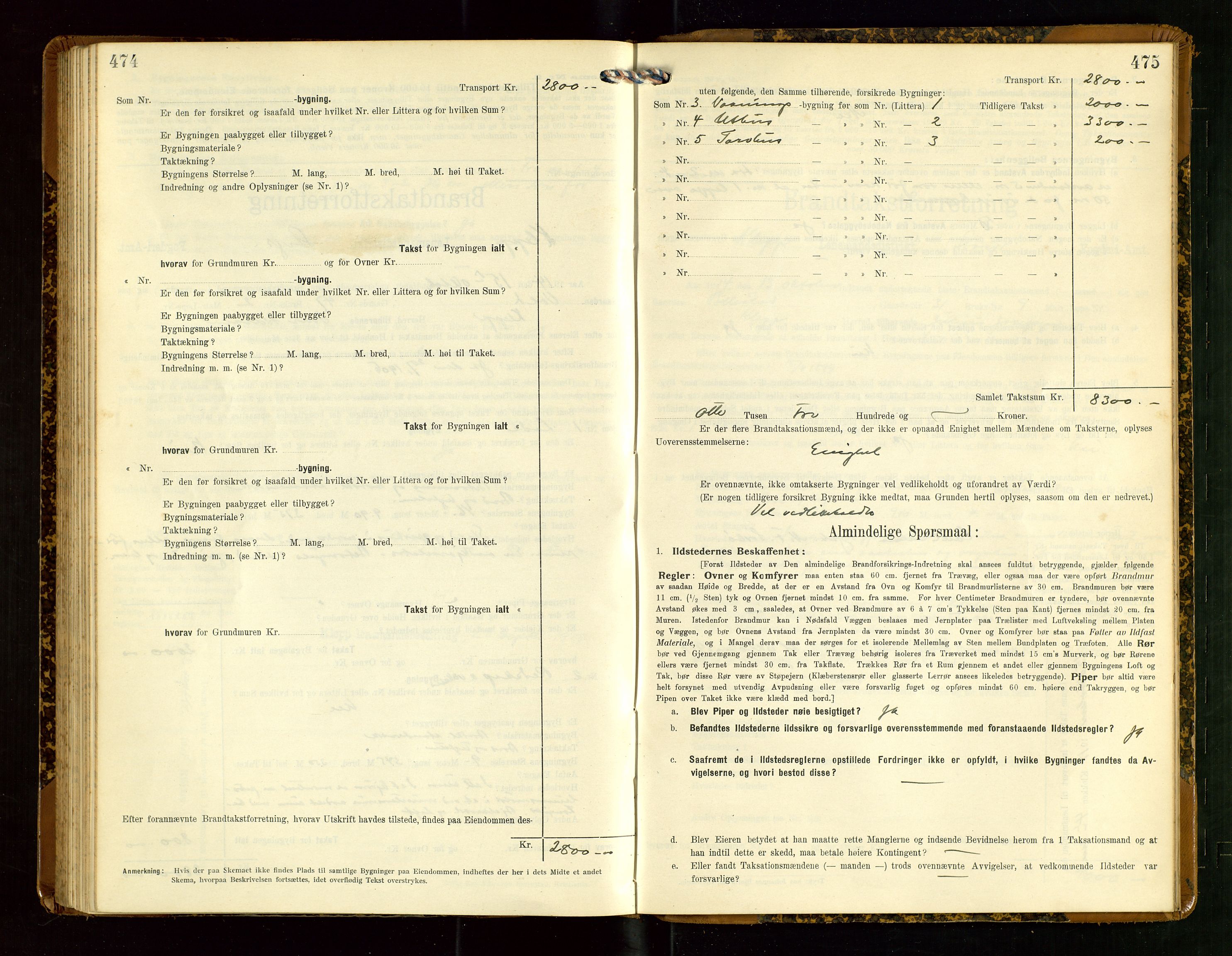 Klepp lensmannskontor, AV/SAST-A-100163/Goc/L0007: "Brandtaxationsprotokol" m/register, 1911-1915, s. 474-475