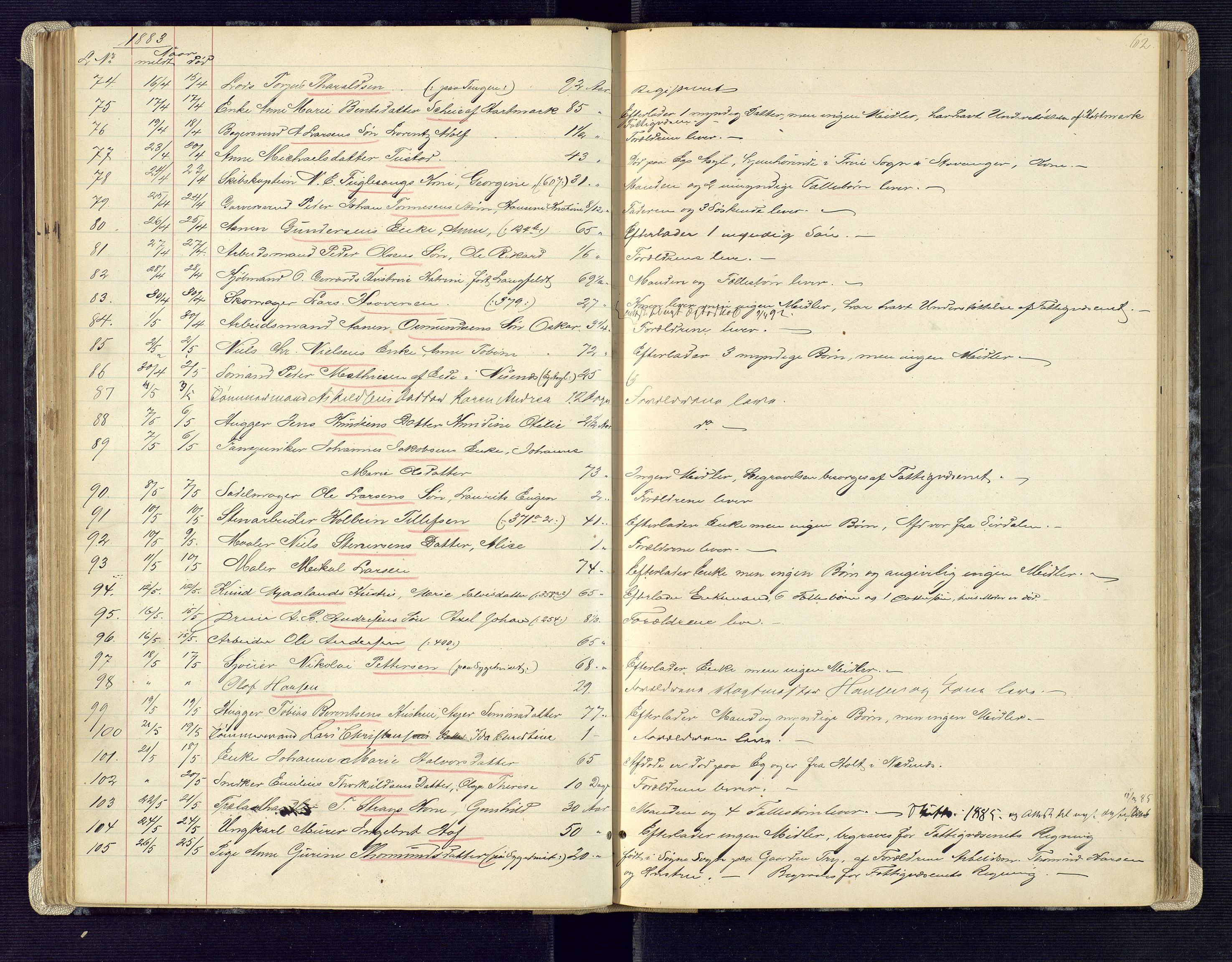 Kristiansand byrett, AV/SAK-1223-0001/H/Ha/L0006: Anmeldte dødsfall, 1878-1892, s. 62