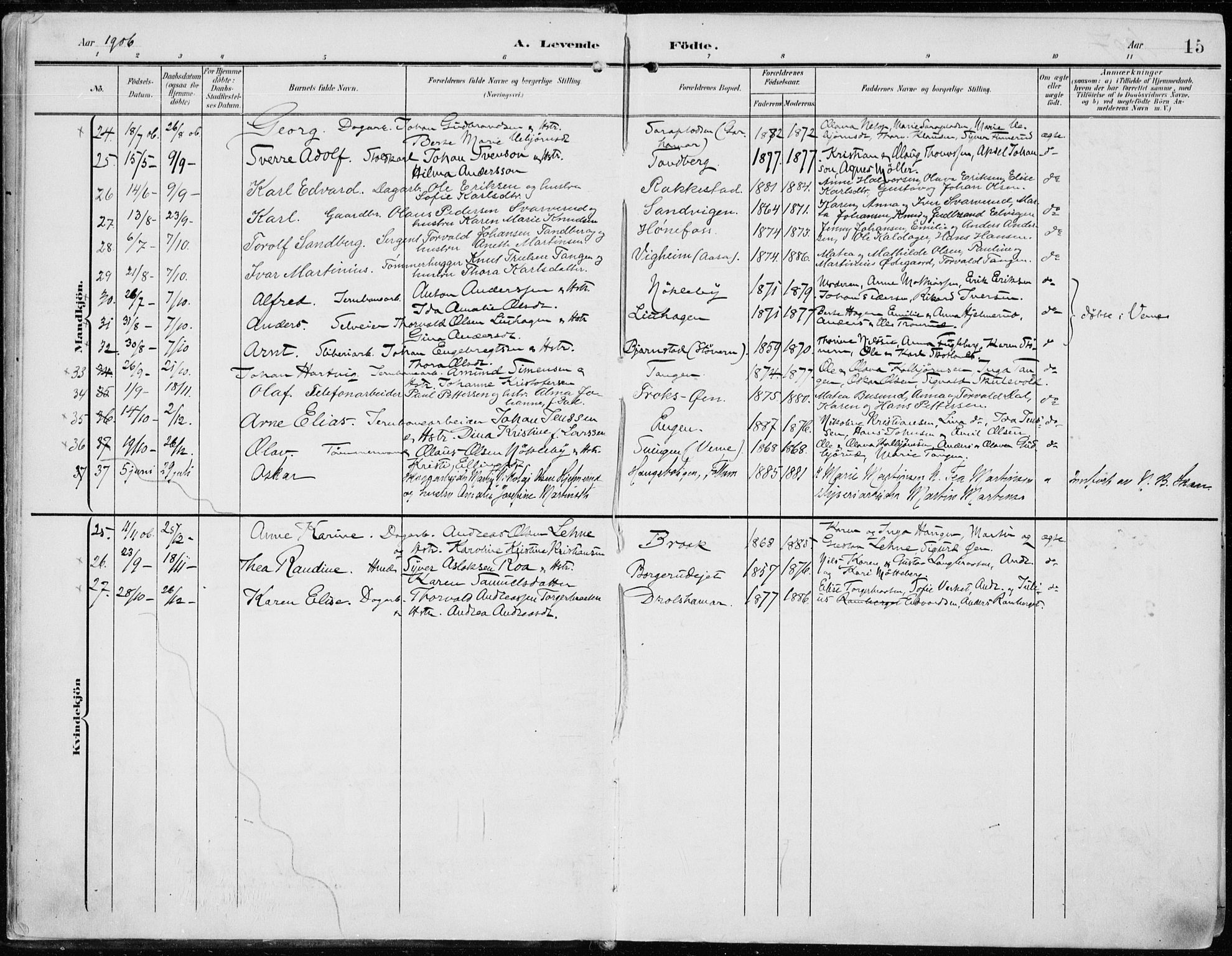 Norderhov kirkebøker, AV/SAKO-A-237/F/Fa/L0017: Ministerialbok nr. 17, 1903-1919, s. 15