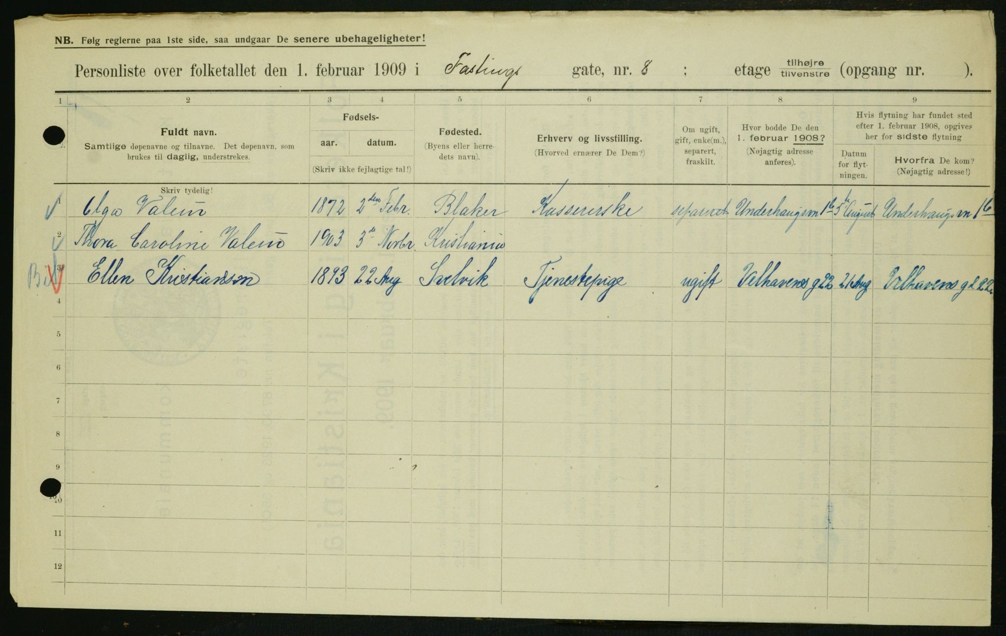 OBA, Kommunal folketelling 1.2.1909 for Kristiania kjøpstad, 1909, s. 21327