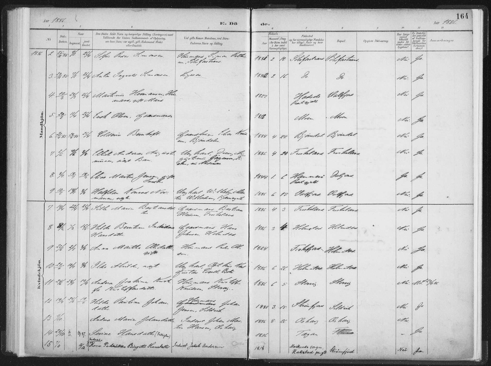 Ministerialprotokoller, klokkerbøker og fødselsregistre - Nordland, AV/SAT-A-1459/890/L1286: Ministerialbok nr. 890A01, 1882-1902, s. 164