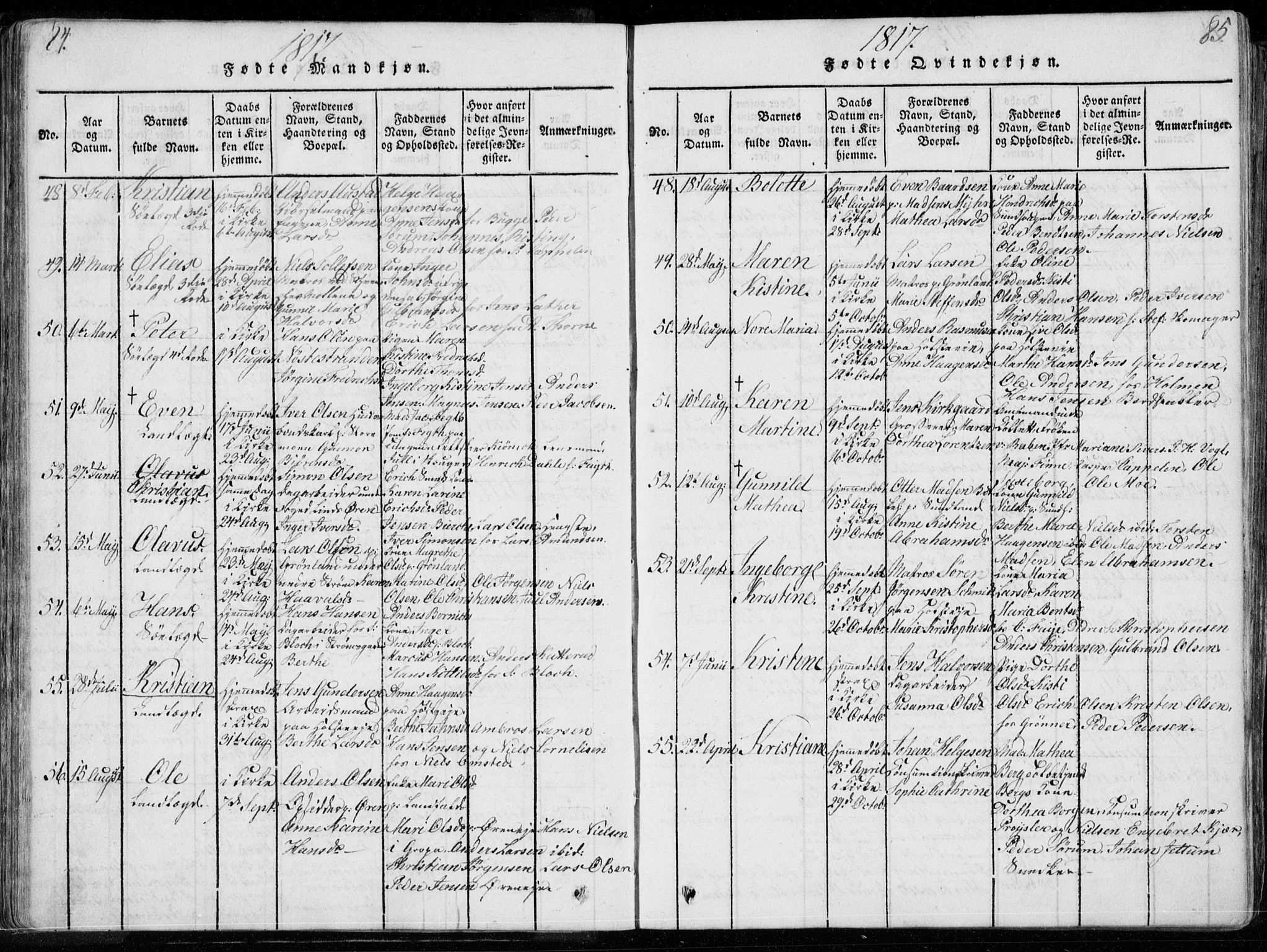Bragernes kirkebøker, AV/SAKO-A-6/F/Fa/L0007: Ministerialbok nr. I 7, 1815-1829, s. 84-85