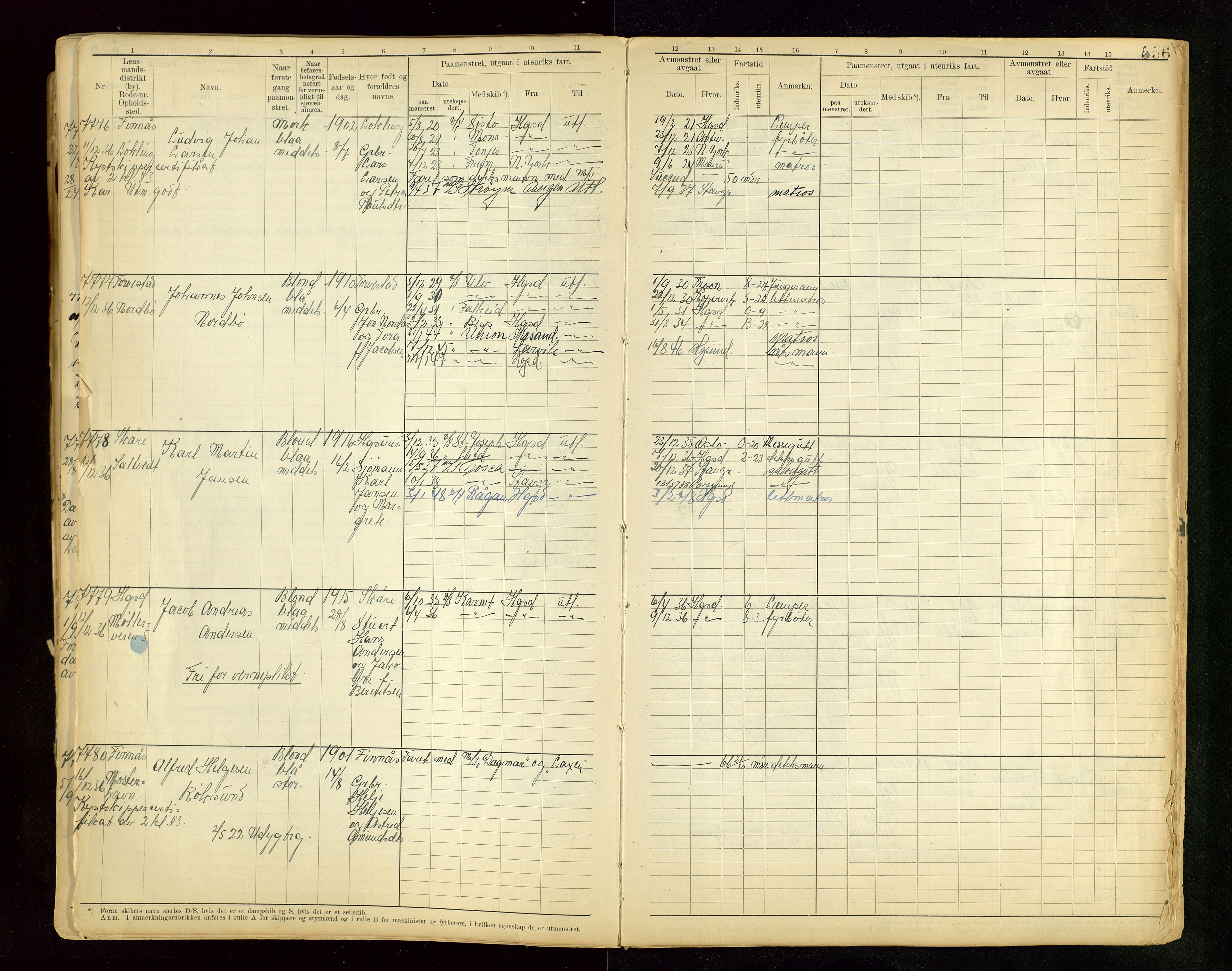 Haugesund sjømannskontor, AV/SAST-A-102007/F/Fb/Fbb/L0015: Sjøfartsrulle A Haugesund krets I nr 5001-8970, 1912-1948, s. 556