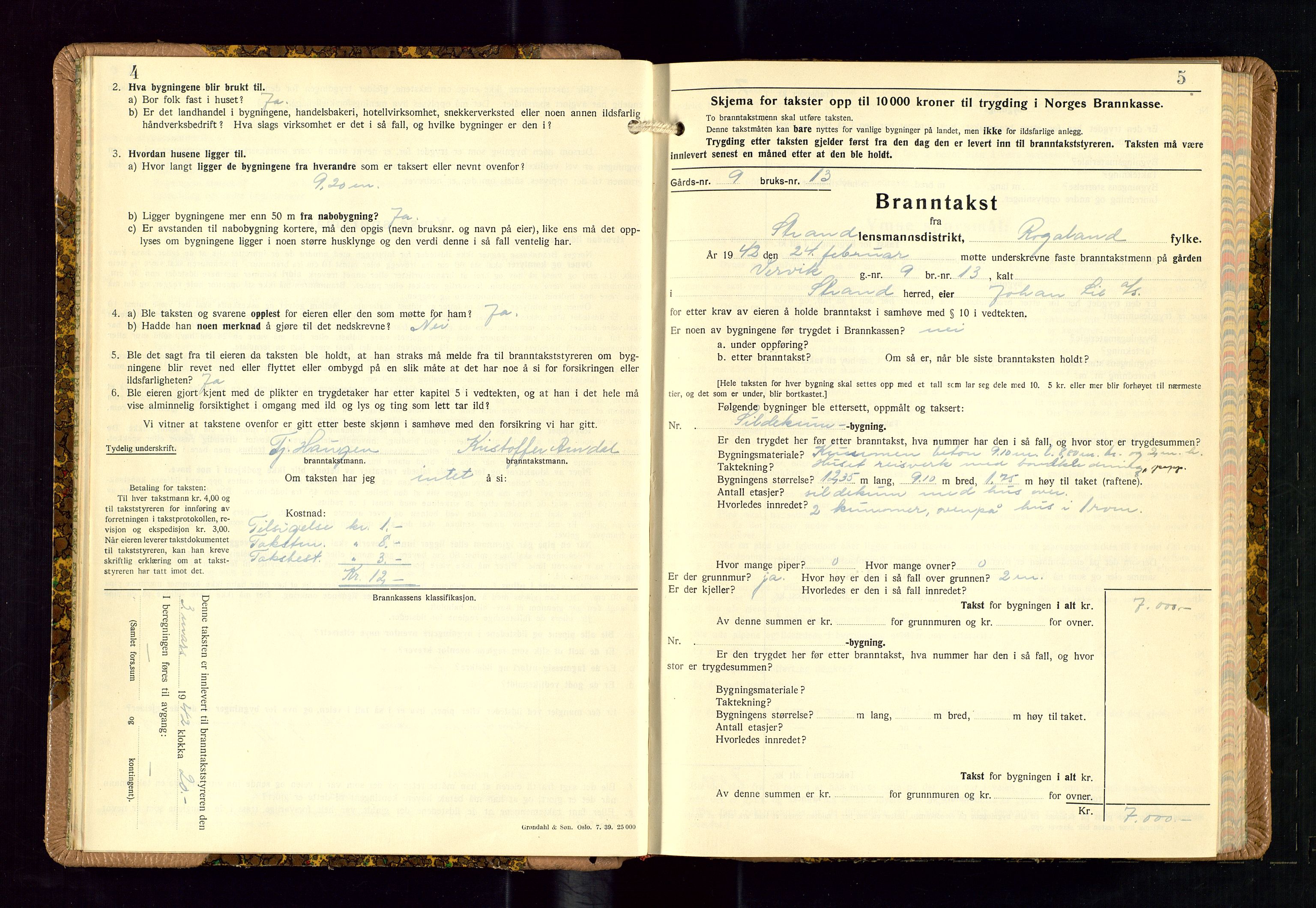 Strand og Forsand lensmannskontor, SAST/A-100451/Gob/L0002: Branntakstprotokoll, 1942-1953, s. 4-5