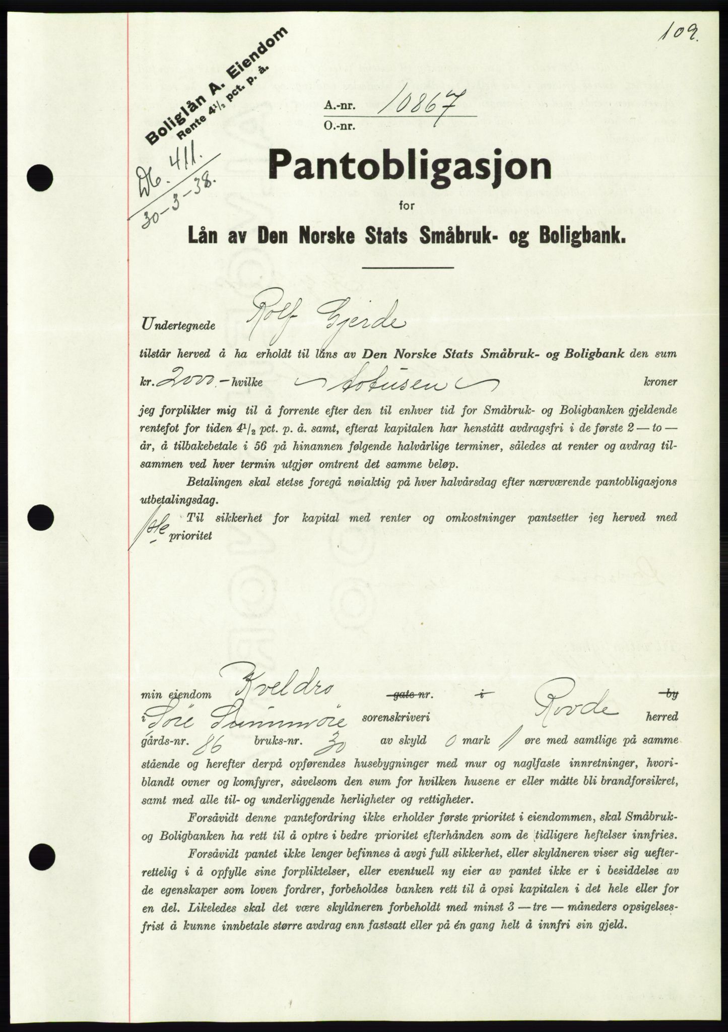 Søre Sunnmøre sorenskriveri, AV/SAT-A-4122/1/2/2C/L0065: Pantebok nr. 59, 1938-1938, Dagboknr: 411/1938