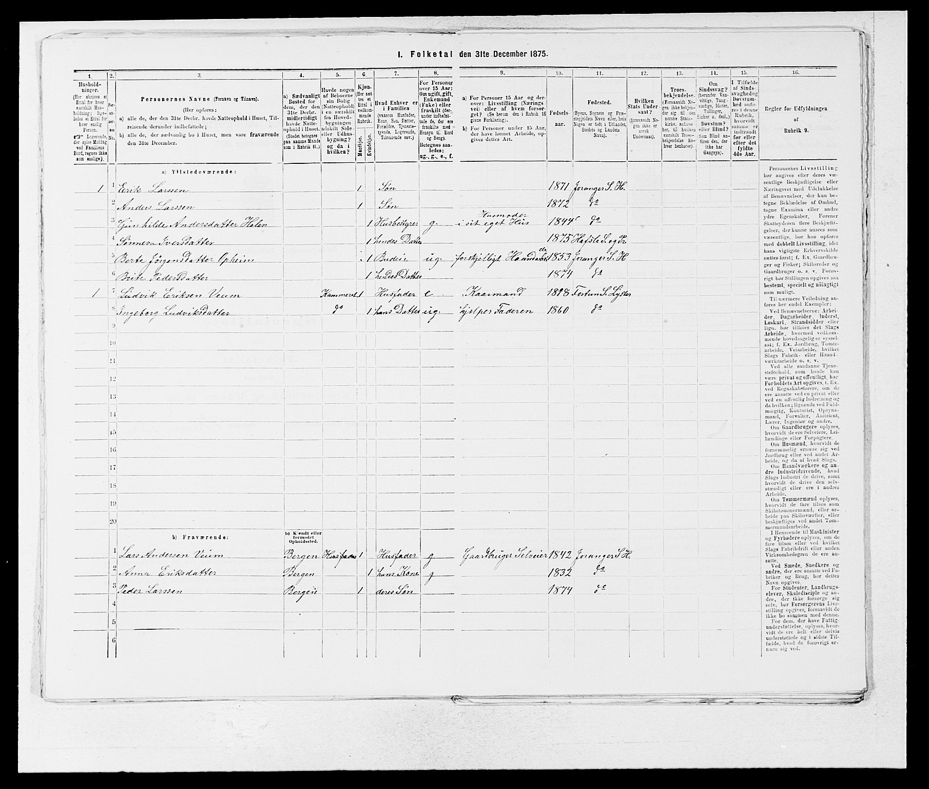 SAB, Folketelling 1875 for 1425P Hafslo prestegjeld, 1875, s. 467