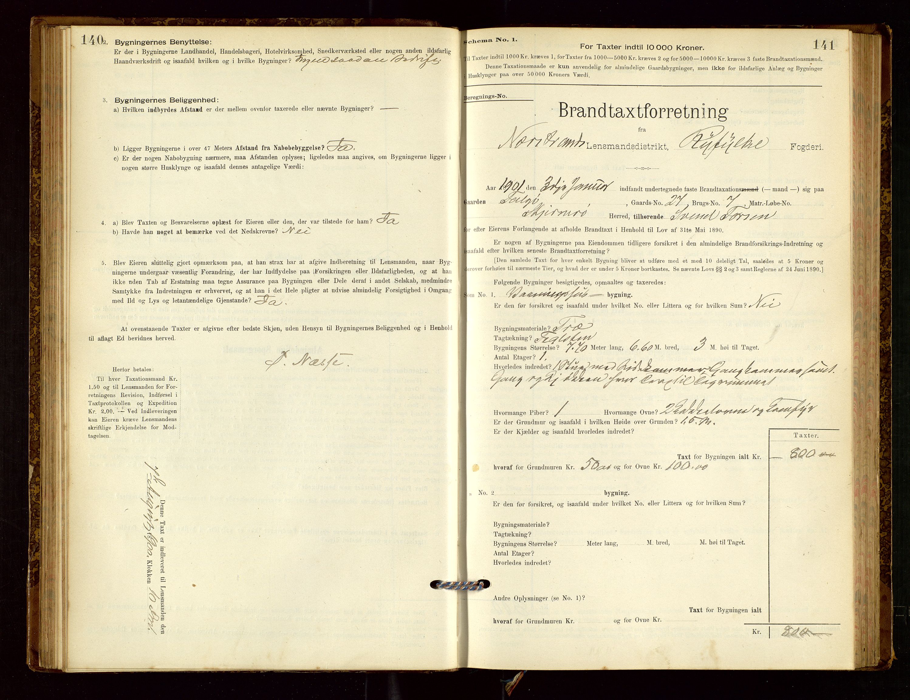Nedstrand lensmannskontor, SAST/A-100236/Gob/L0001: "Brandtaxationsprotokol for Nerstrand Lensmandsdistrikt Ryfylke fogderi", 1895-1915, s. 140-141
