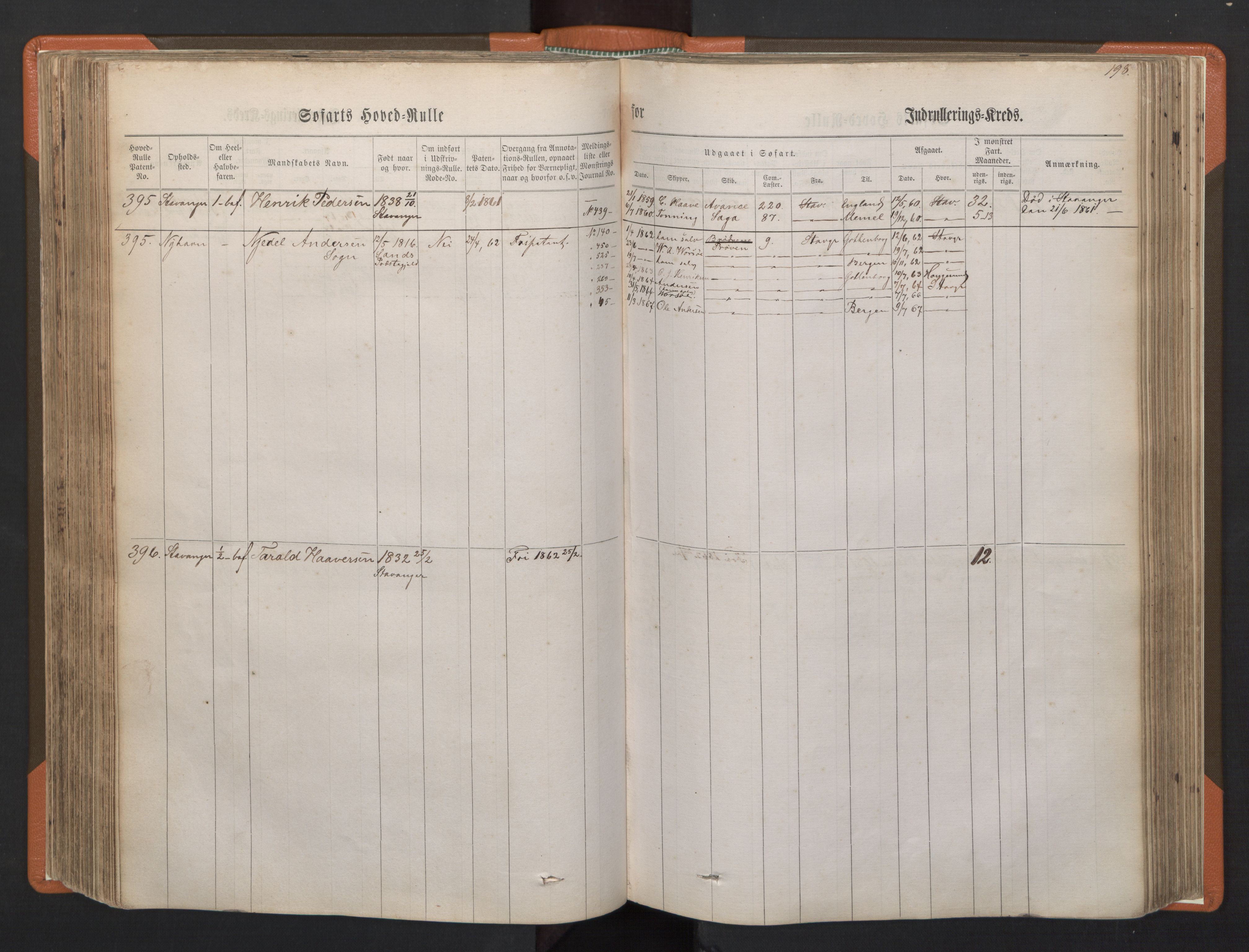 Stavanger sjømannskontor, AV/SAST-A-102006/F/Fb/Fbb/L0001: Sjøfartshovedrulle, patentnr. 1-720 (del 1), 1860-1863, s. 202