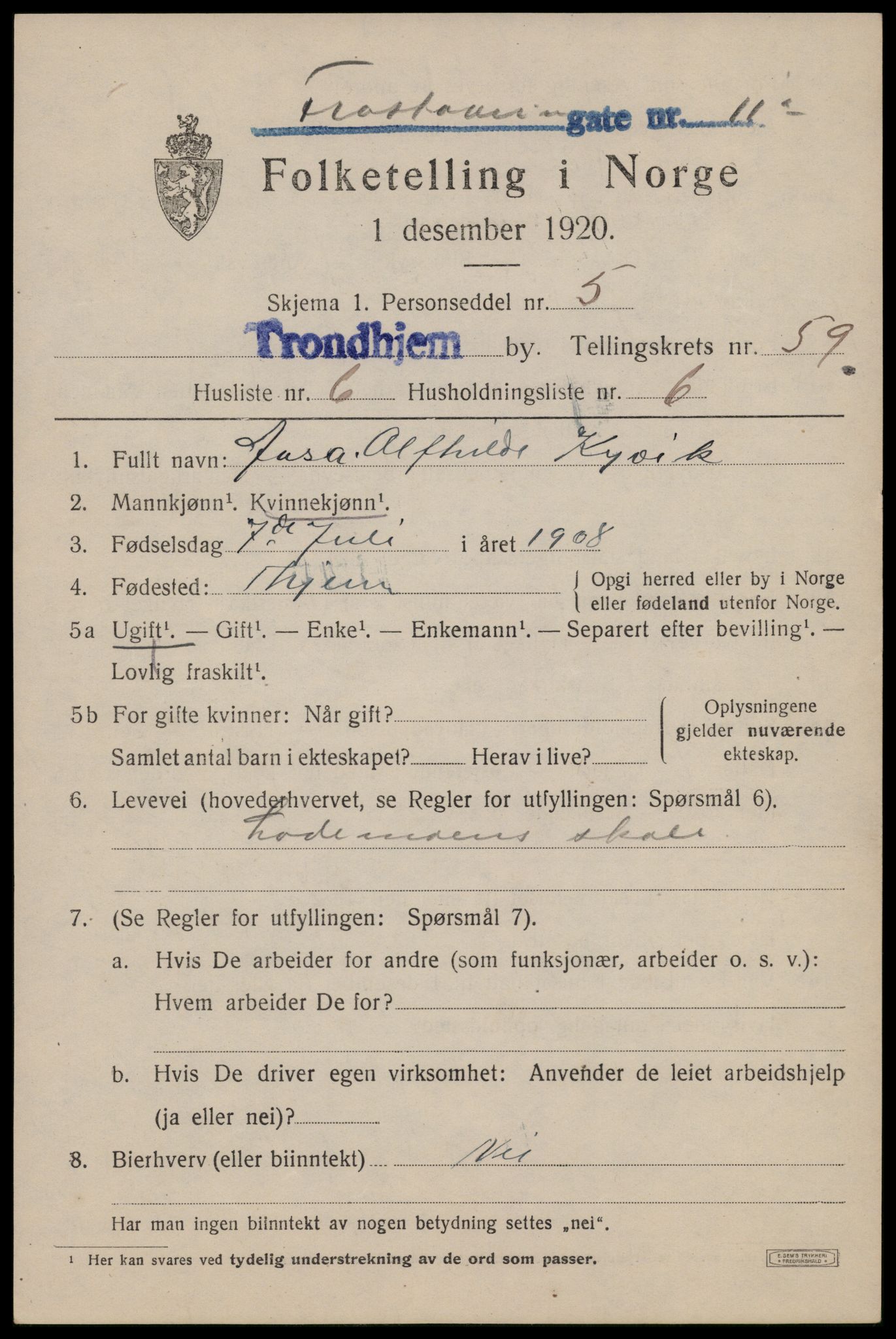 SAT, Folketelling 1920 for 1601 Trondheim kjøpstad, 1920, s. 119790