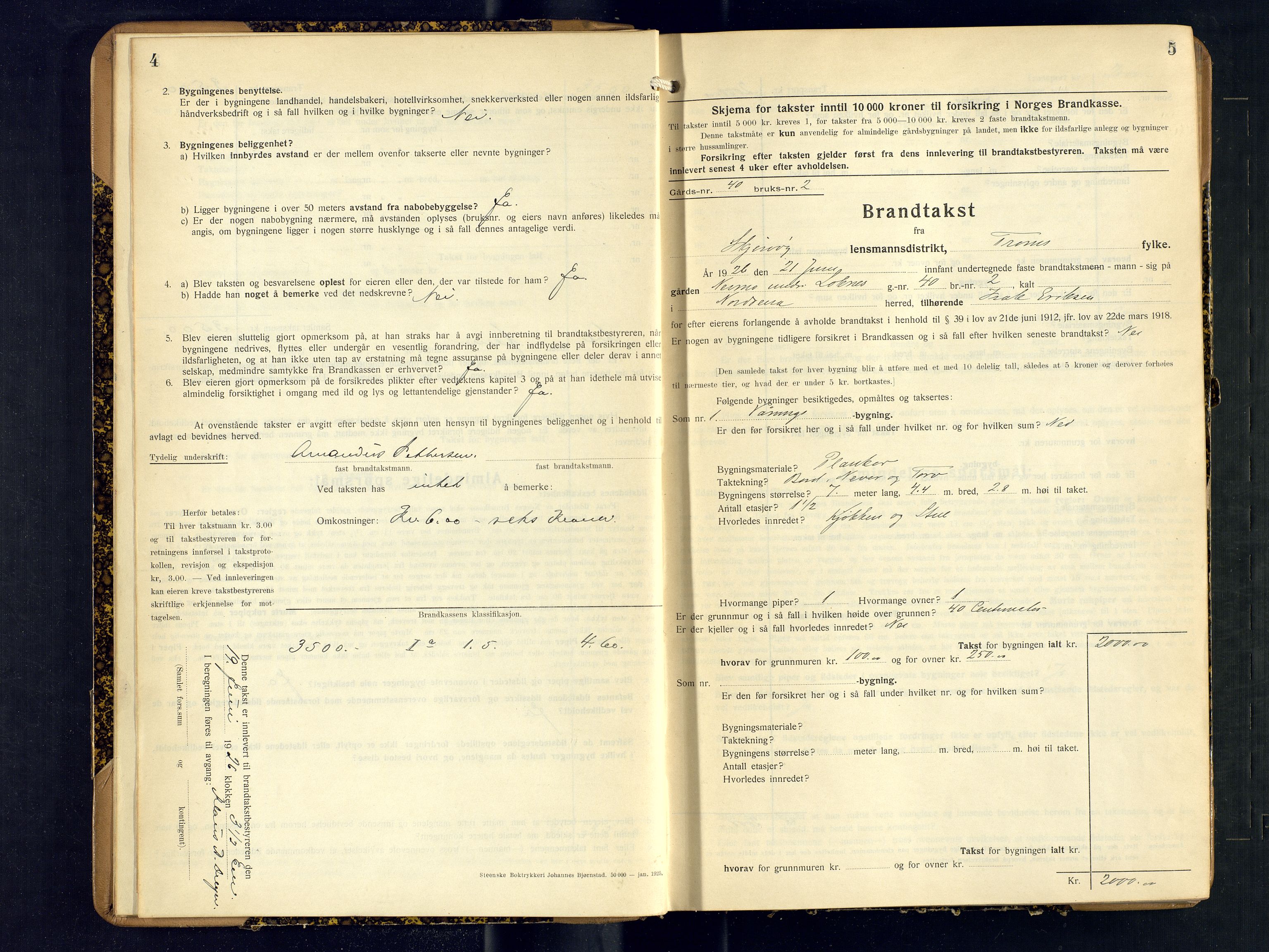 Skjervøy lensmannskontor, AV/SATØ-SATØ-63/F/Fu/Fub/L0260: Branntakstprotokoll (S), 1926-1927, s. 4-5